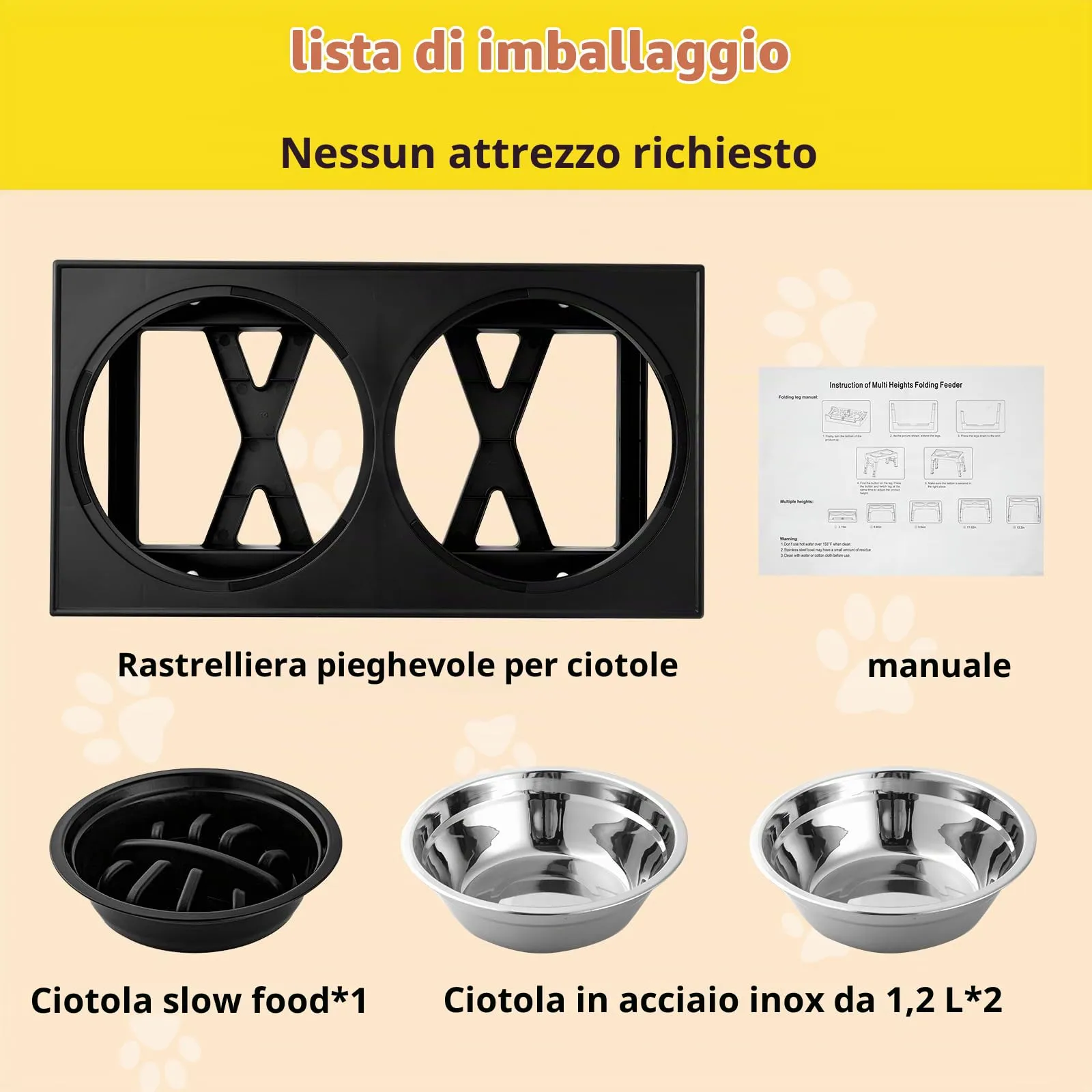 Ciotole per cani Rialzate Regolabili - 2 Ciotole in Acciaio Inox (1200ml) + 1 Ciotola anti-ingozzo (800ml) - Base antiscivolo per cani di taglia media/grande - immagine 7