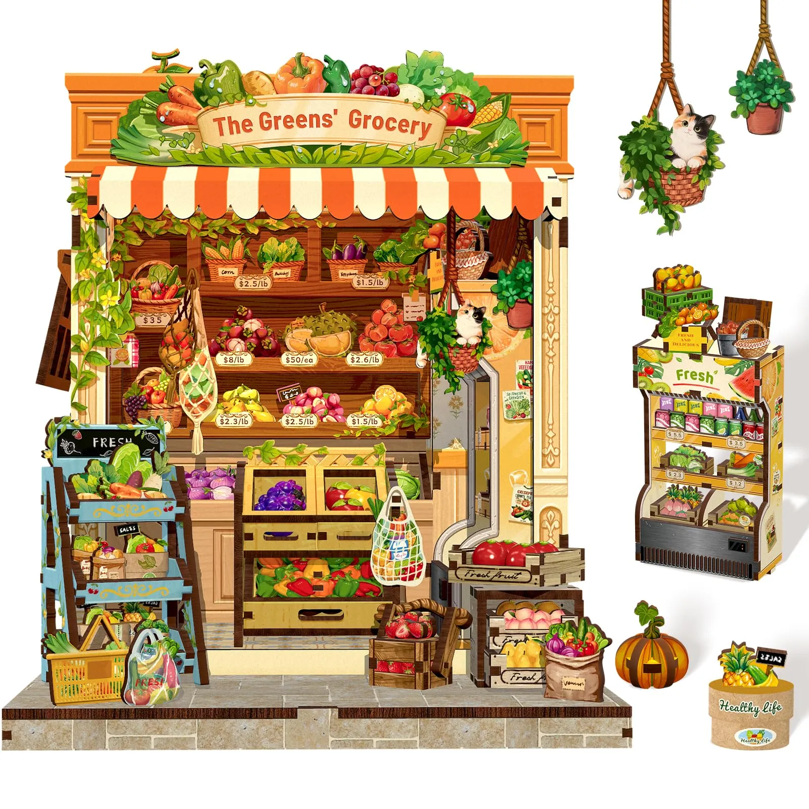 Cutefun Book Nook Kit - Case delle bambole DIY con Luci LED - Miniatura 3D Fai da Te per Decorazione e Collezione, Appassionati di Puzzle (The Greens' Grocery) - immagine 1