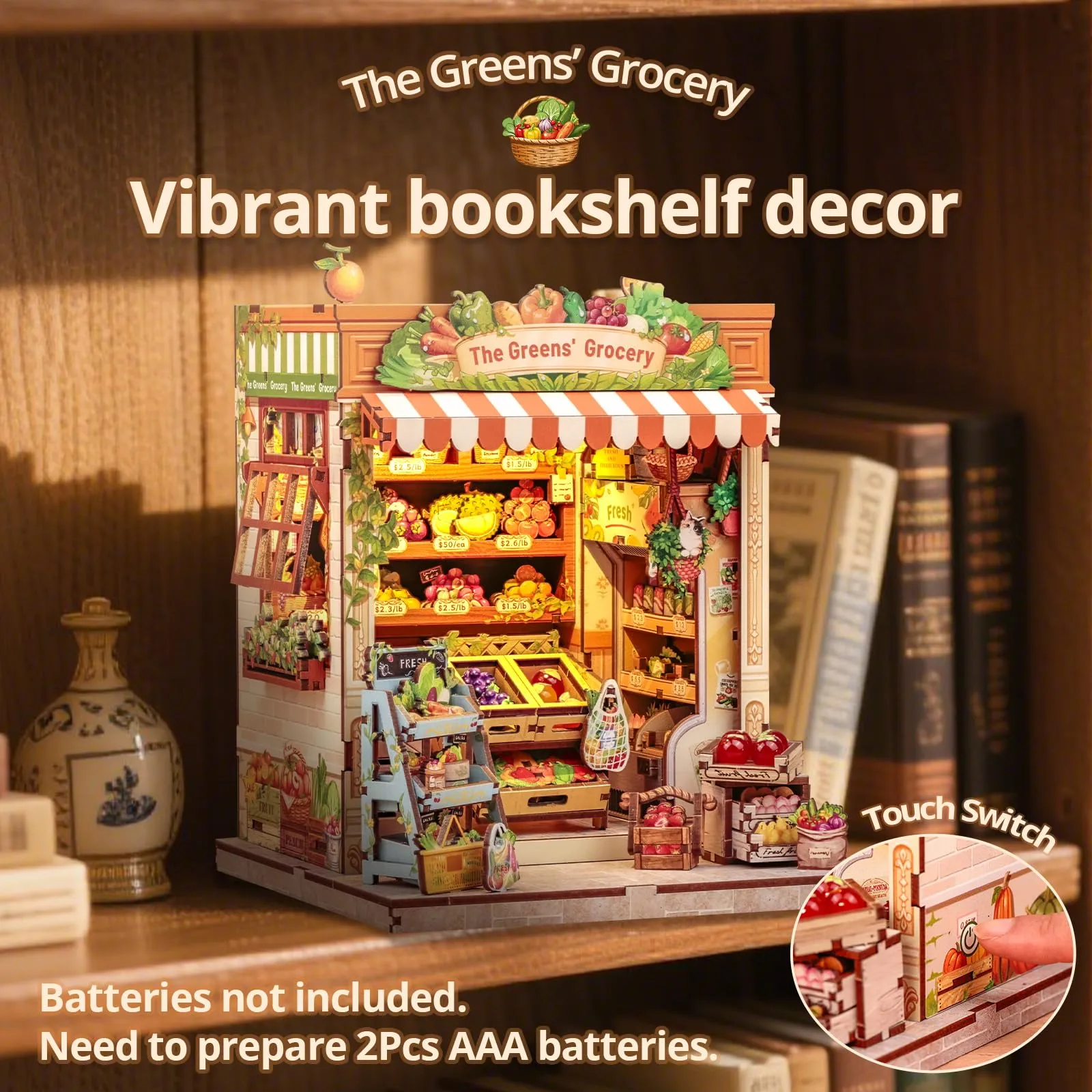 Cutefun Book Nook Kit - Case delle bambole DIY con Luci LED - Miniatura 3D Fai da Te per Decorazione e Collezione, Appassionati di Puzzle (The Greens' Grocery) - immagine 2