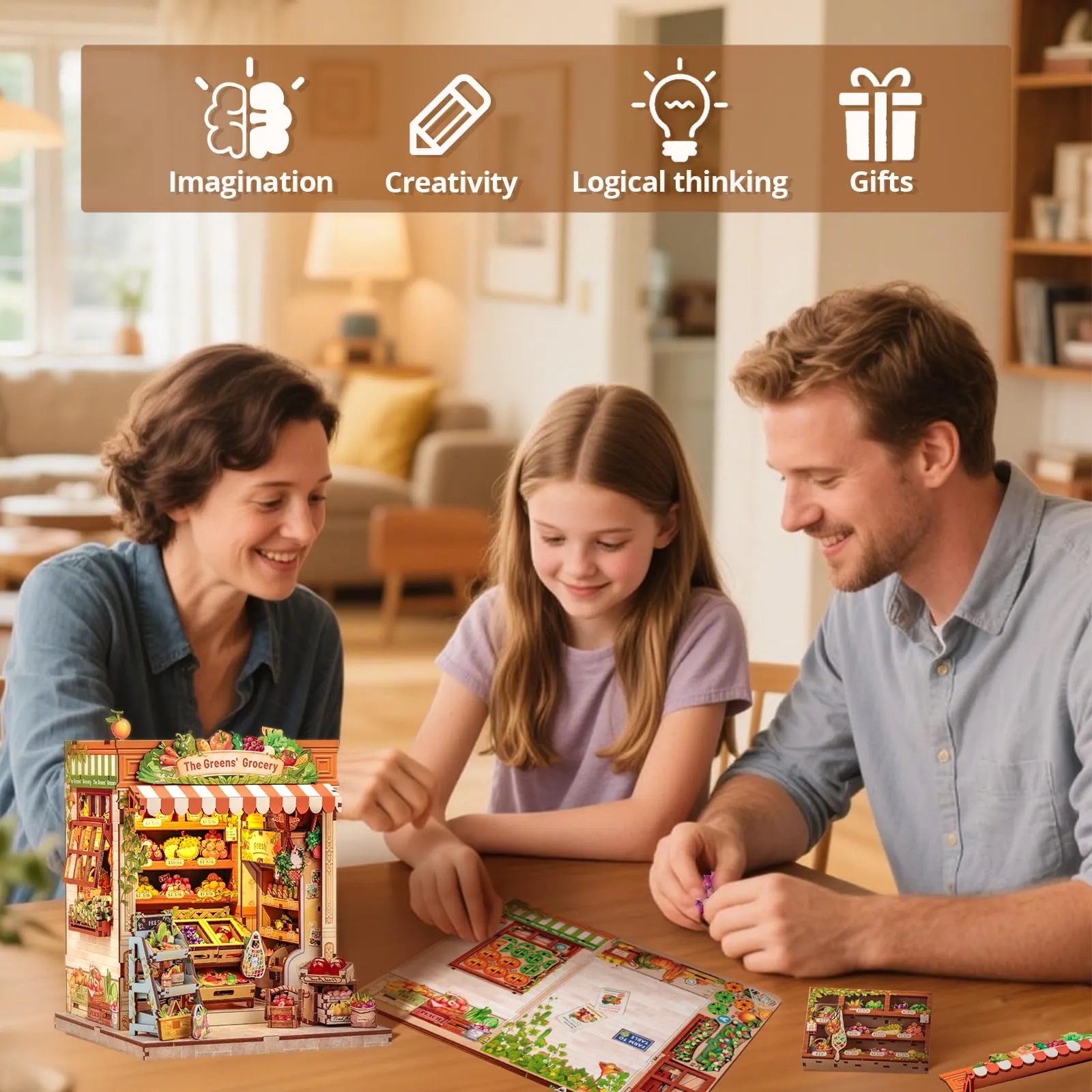 Cutefun Book Nook Kit - Case delle bambole DIY con Luci LED - Miniatura 3D Fai da Te per Decorazione e Collezione, Appassionati di Puzzle (The Greens' Grocery) - immagine 4