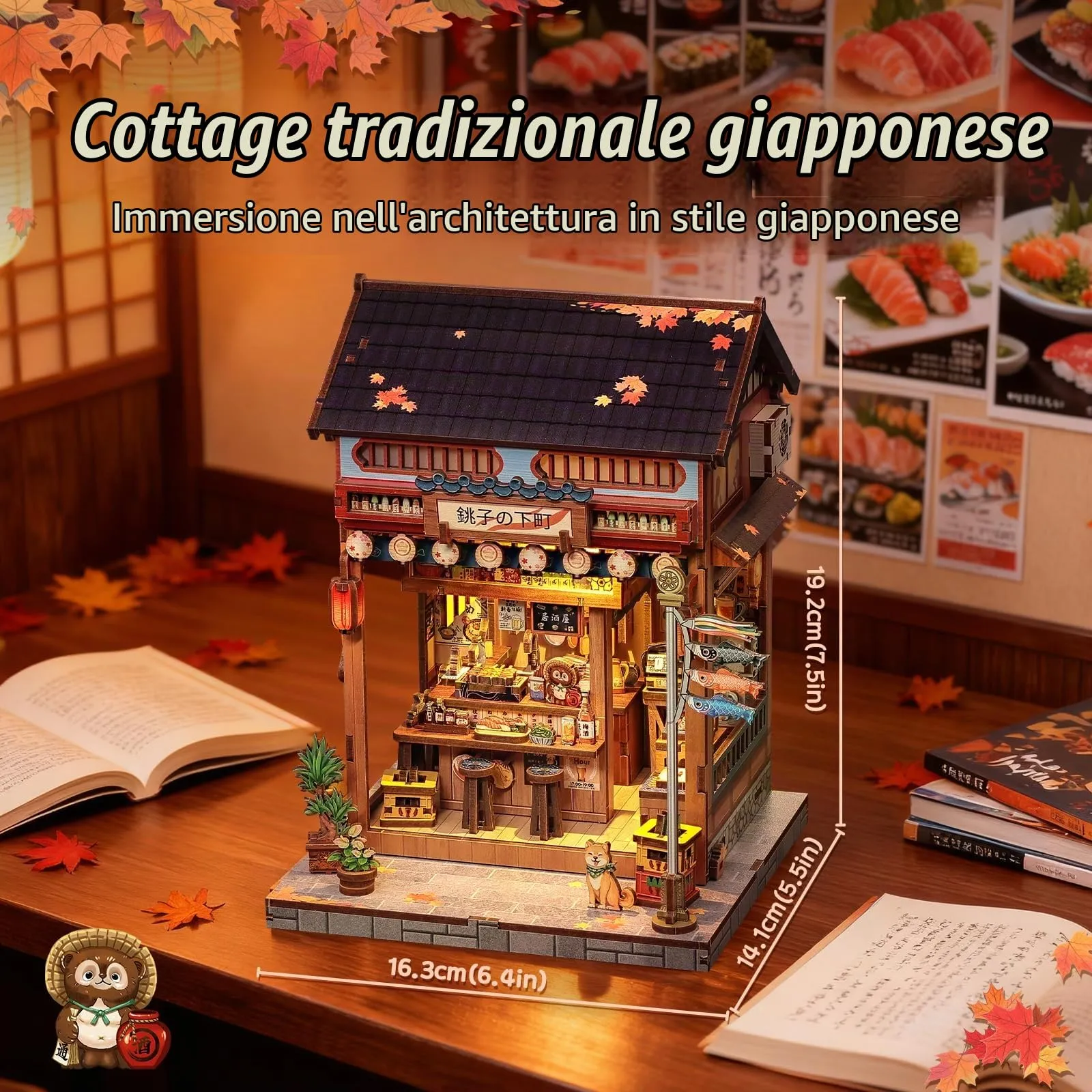 Cutefun Japanese Book Nook Kit - Kit Miniature per Libreria DIY per Adulti, Piccola Casa Puzzle 3D in Miniatura Regalo Artigianale per Donne, Ragazzi e Amanti della Lettura (Izaka-ya Kurosawa) - immagine 2