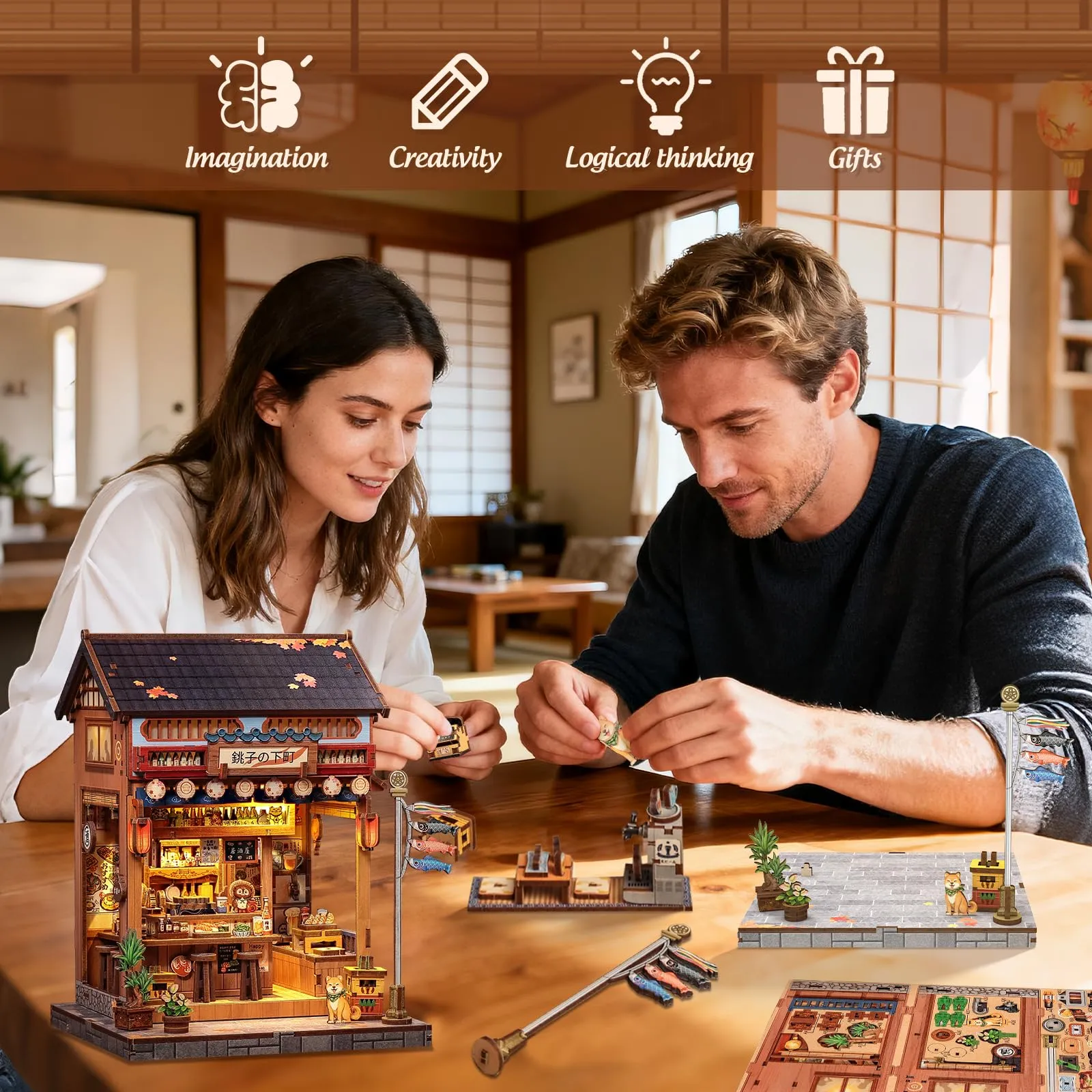 Cutefun Japanese Book Nook Kit - Kit Miniature per Libreria DIY per Adulti, Piccola Casa Puzzle 3D in Miniatura Regalo Artigianale per Donne, Ragazzi e Amanti della Lettura (Izaka-ya Kurosawa) - immagine 4