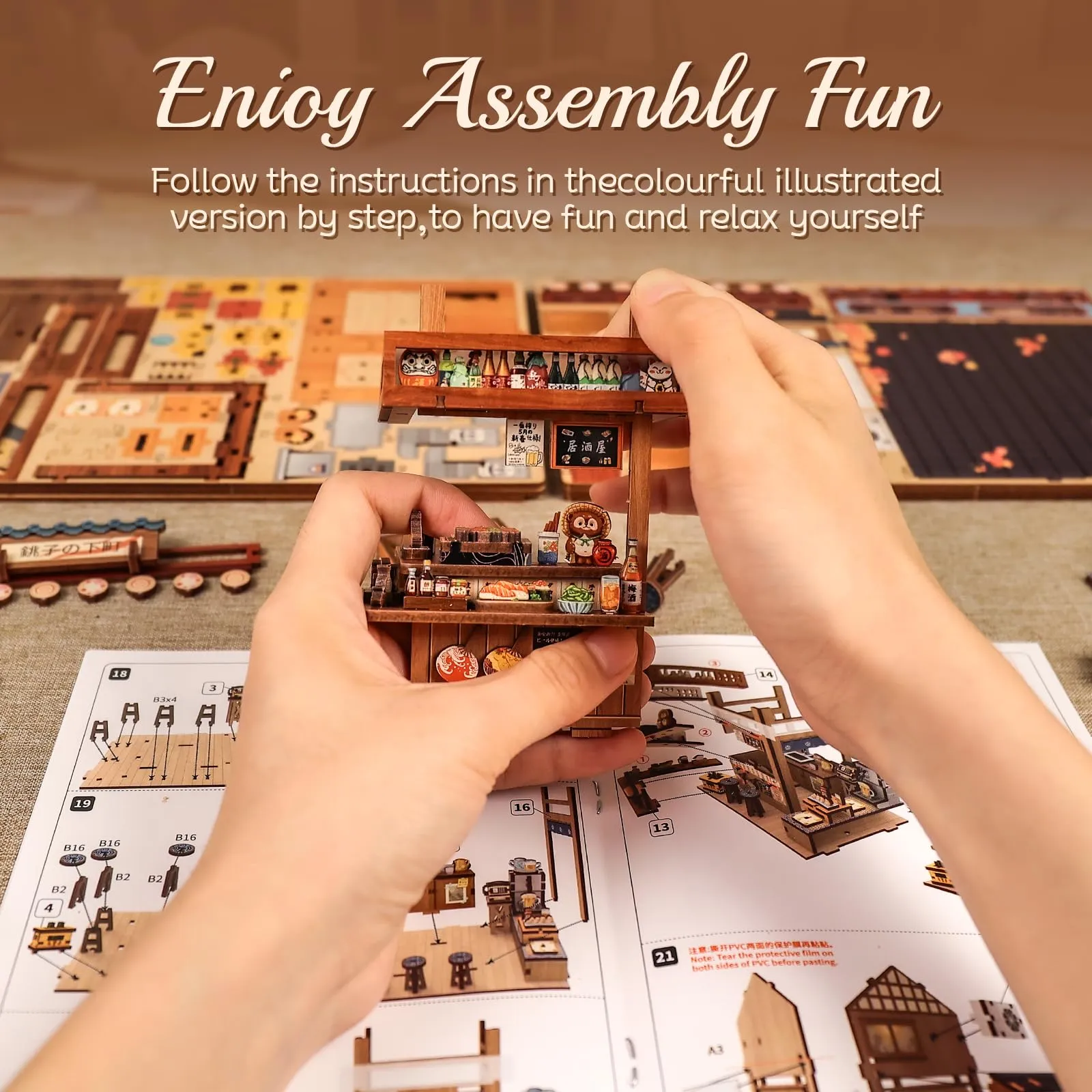 Cutefun Japanese Book Nook Kit - Kit Miniature per Libreria DIY per Adulti, Piccola Casa Puzzle 3D in Miniatura Regalo Artigianale per Donne, Ragazzi e Amanti della Lettura (Izaka-ya Kurosawa) - immagine 6