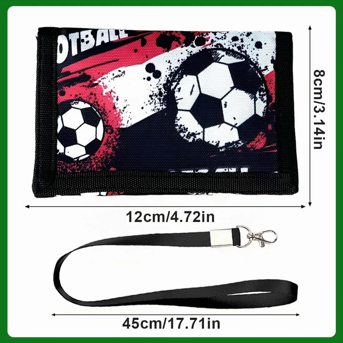 SIRLOMU 1 pezzo rosso Portafoglio triplo pieghevole per bambini e ragazzi, ideale come, con design di calcio, materiale robusto, facile da trasportare, con portachiavi, da appendere al collo, - immagine 2