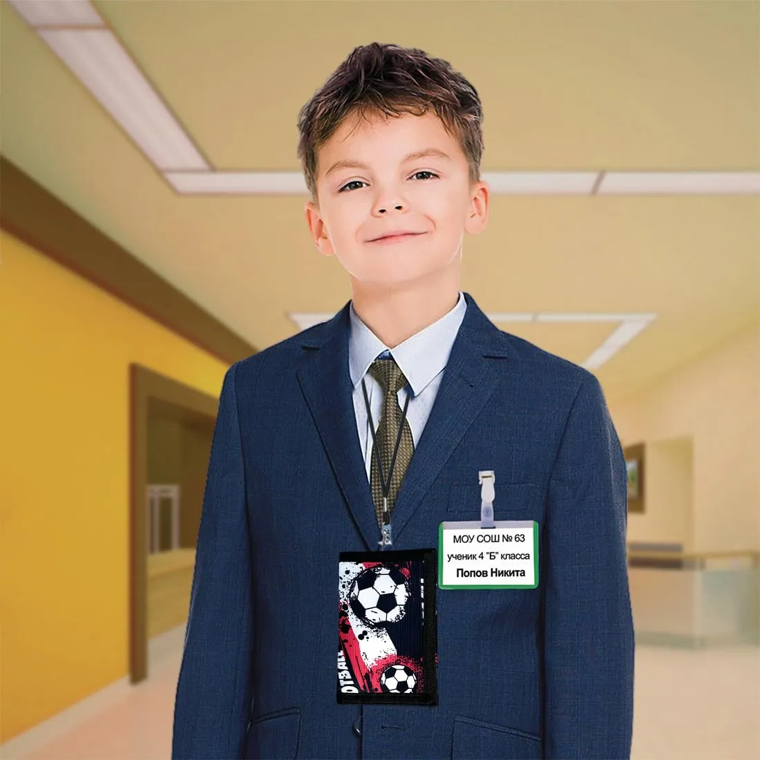 SIRLOMU 1 pezzo rosso Portafoglio triplo pieghevole per bambini e ragazzi, ideale come, con design di calcio, materiale robusto, facile da trasportare, con portachiavi, da appendere al collo, - immagine 6