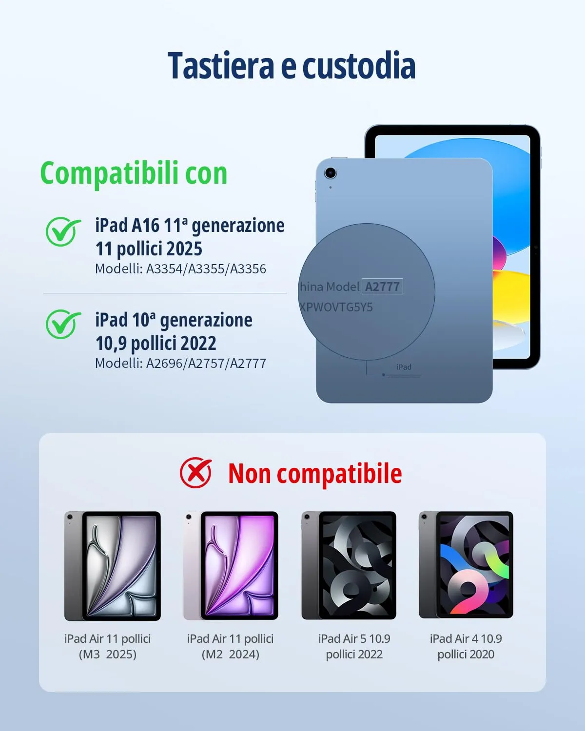CACOE Cover con Tastiera per iPad 11 (A16) 2025 11" / 10 2022 con Touchpad - immagine 2