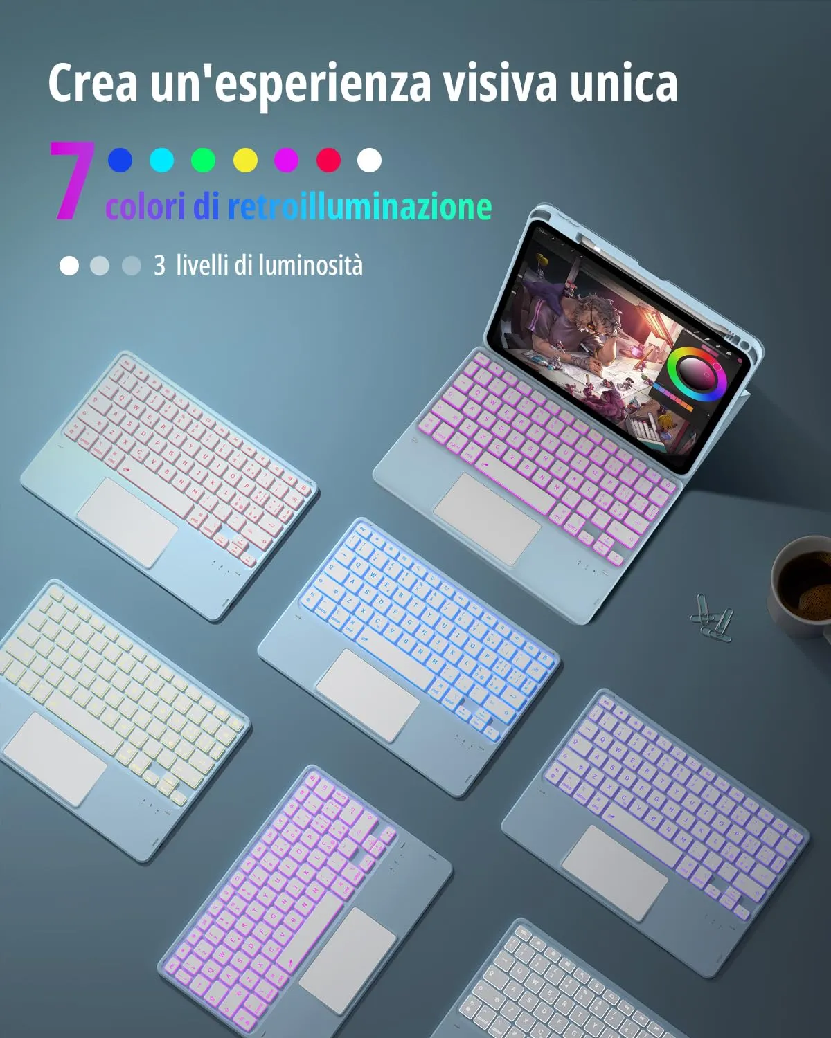 CACOE Cover con Tastiera per iPad 11 (A16) 2025 11" / 10 2022 con Touchpad - immagine 3