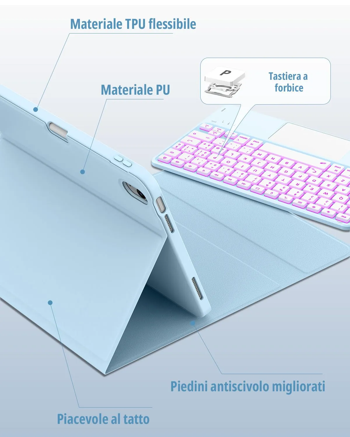 CACOE Cover con Tastiera per iPad 11 (A16) 2025 11" / 10 2022 con Touchpad - immagine 6