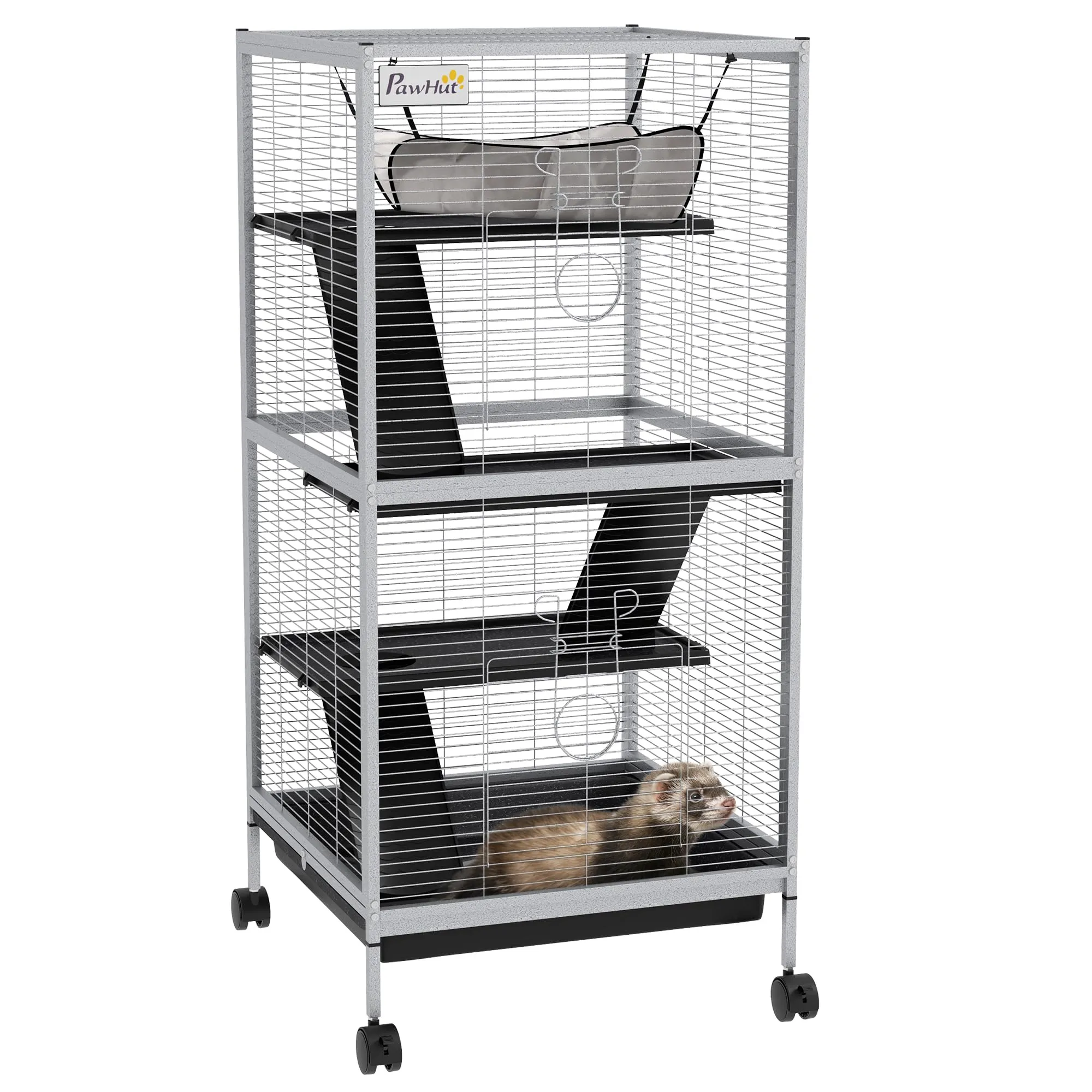 PawHut Gabbia per Piccoli Roditori in Acciaio 52x52x113.5cm Grigio Chiaro - immagine 1