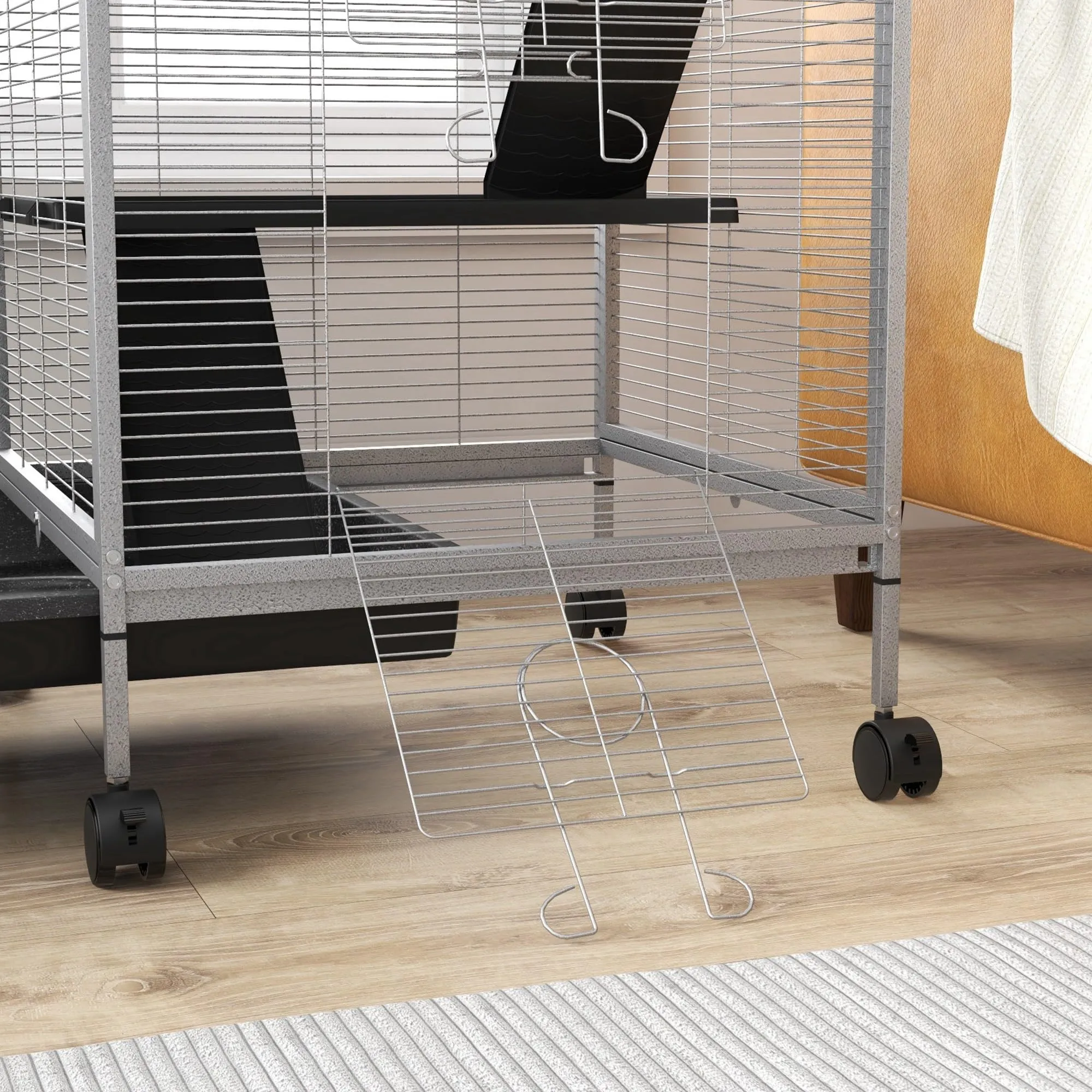 PawHut Gabbia per Piccoli Roditori in Acciaio 52x52x113.5cm Grigio Chiaro - immagine 8