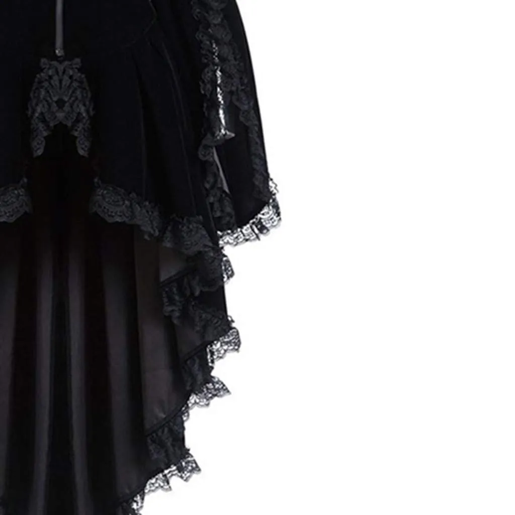2025 Cappotto Steampunk Donna Manica svasata- Cappotto Gotico Coda Di Pie Chic Vintage Tinta Unita Medievale Corte Giacche Slim Rinascimento Vittoriano Patchwork Giacca Per Halloween Carnevale, Nero - immagine 5