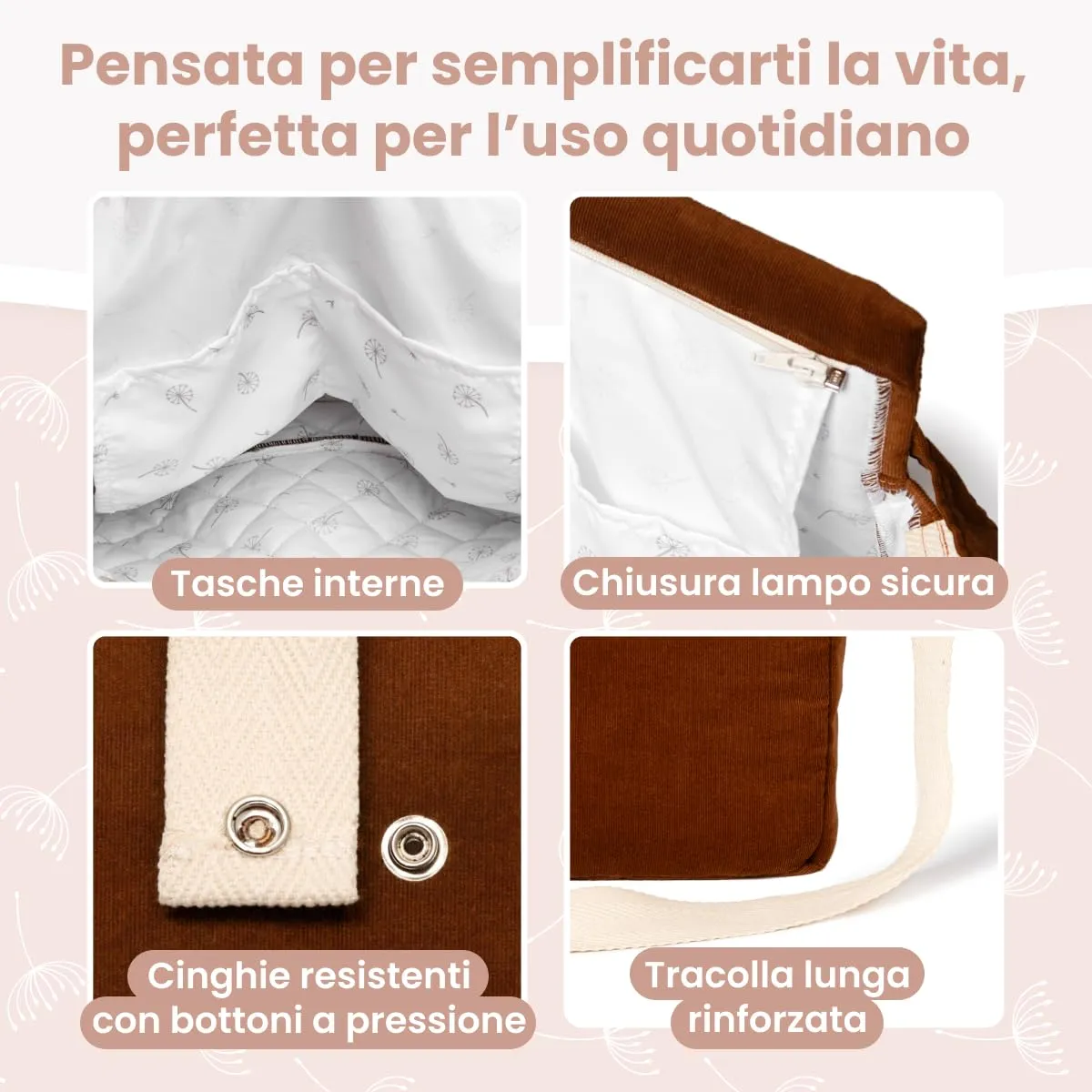 MIMUSELINA Borsa Passeggino Universale e Cambio Bambino | Borsa Fasciatoio Neonato con Ampia Capacità e Scomparti Interni | Organizer Maternità Elegante e Pratico | Realizzato in Spagna - immagine 7