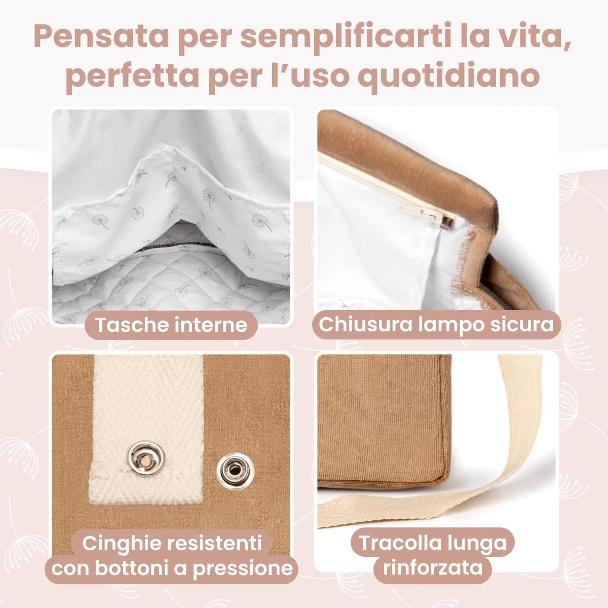 MIMUSELINA Borsa Passeggino Universale e Cambio Bambino | Borsa Fasciatoio Neonato con Ampia Capacità e Scomparti Interni | Organizer Maternità Elegante e Pratico | Realizzato in Spagna - immagine 7