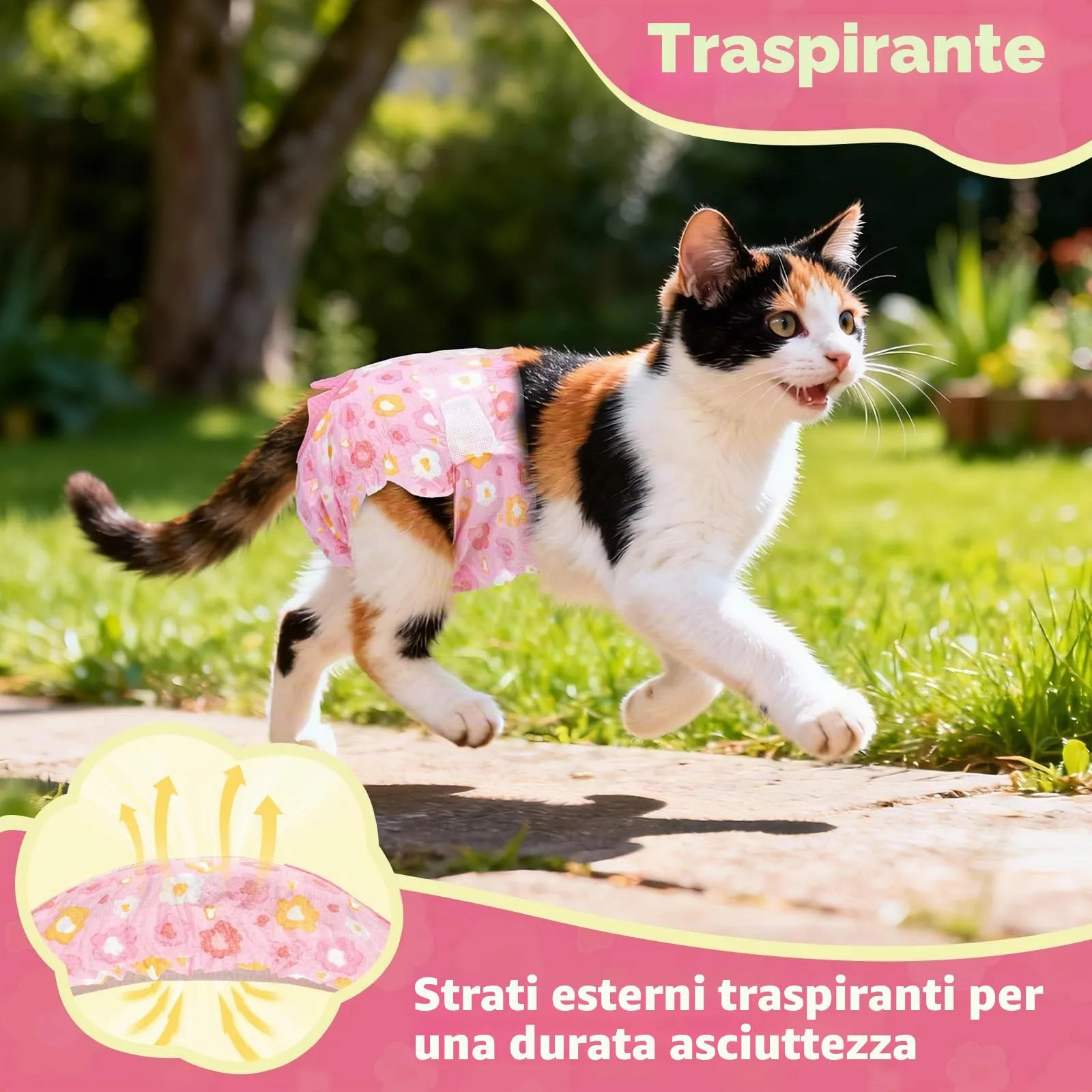MICOOYO Pannolini usa e getta per gatti femminili super assorbenti per cuccioli di gatto e cane, pannolini igienici per donne in calore e incontinenza (fiore rosa,XS, 24) - immagine 6