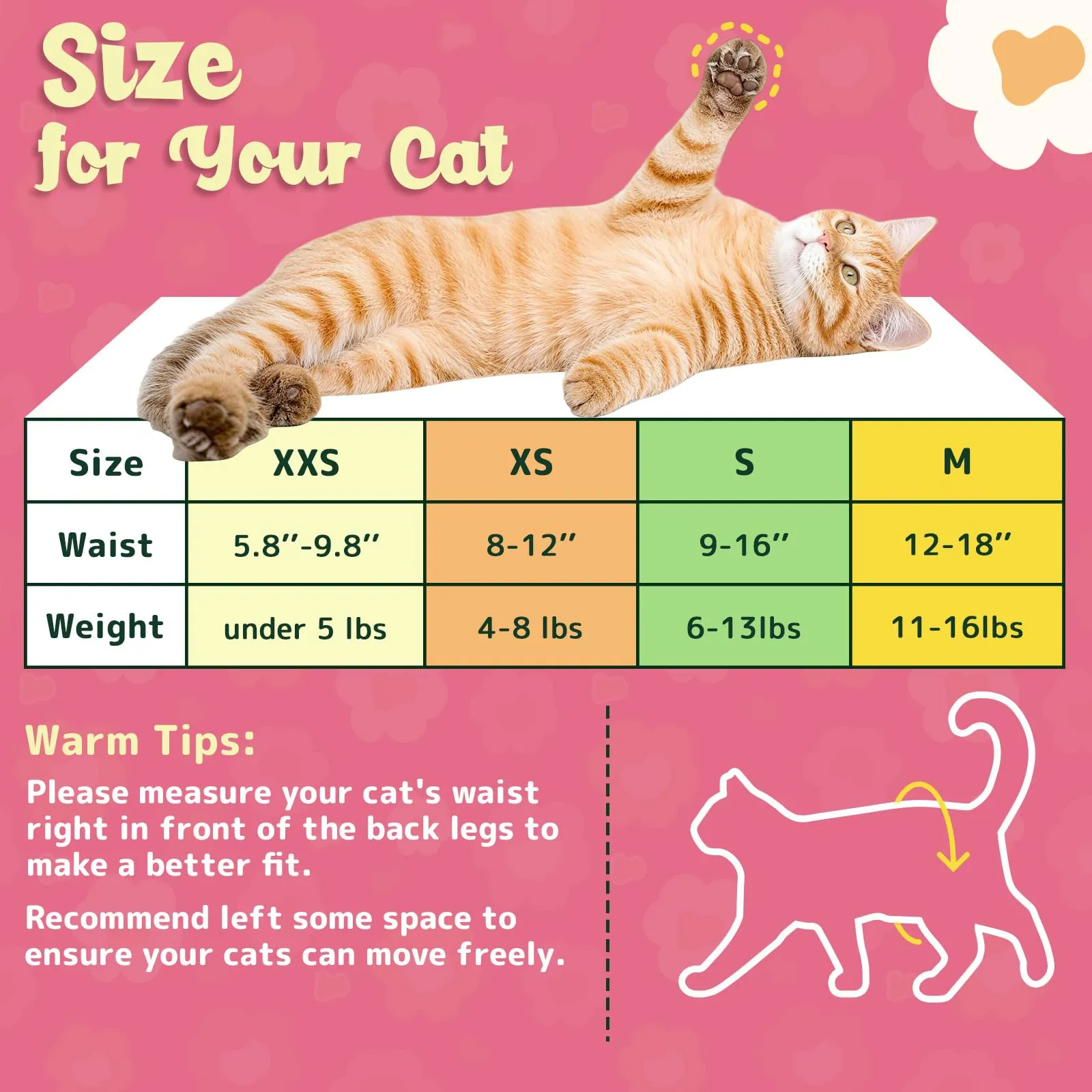 MICOOYO Pannolini usa e getta per gatti femminili super assorbenti per cuccioli di gatto e cane, pannolini igienici per donne in calore e incontinenza (fiore rosa,M, 24) - immagine 7