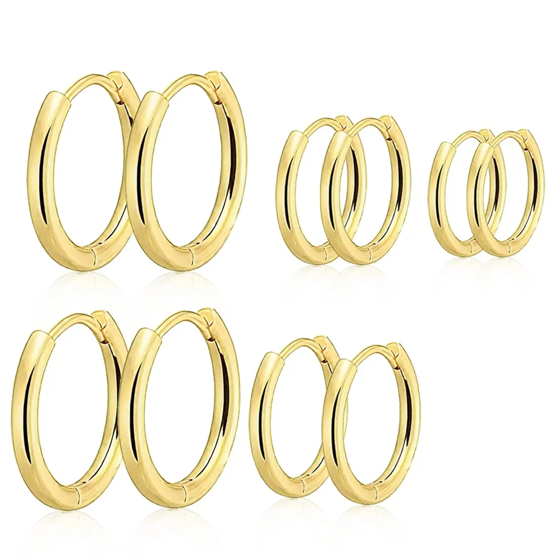 JEYORZY 5 paia Orecchini Acciaio Inossidabile di Orecchini Cerchio Piccoli per Uomini e Donne Ipoallergenici Set, leggeri, cartilagine, Orecchini Uomo Cerchio 8-16mm (Oro) - immagine 1