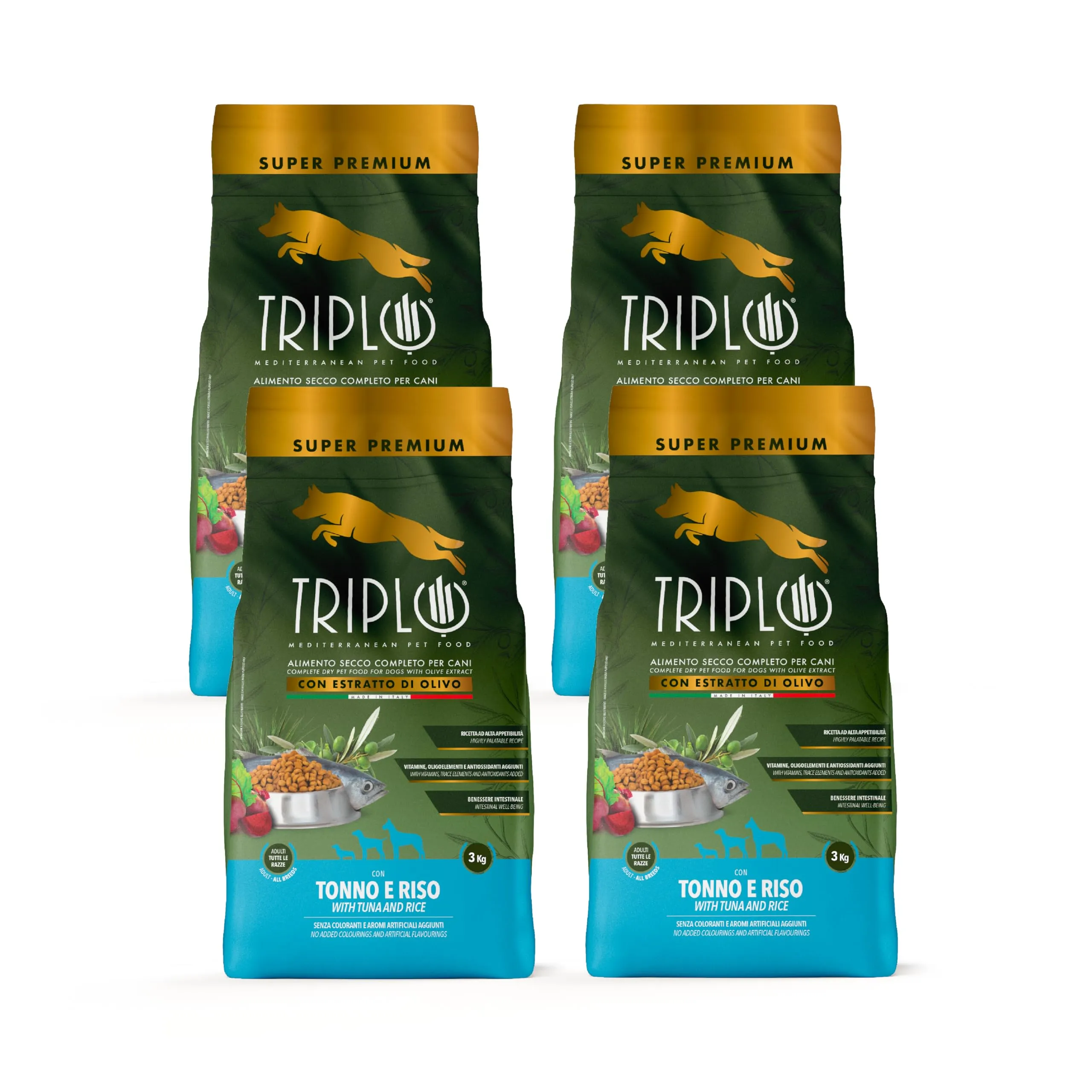 TerComposti - Triplo Pet Food Tonno e Riso 3kg x4, Ideale per Adulti di Tutte le Razze, Pelo Lucido e Folto, Crocchette Cani con Estratto di Olivo, Cibo per Cani Secco Nutriente e Bilanciato - immagine 1