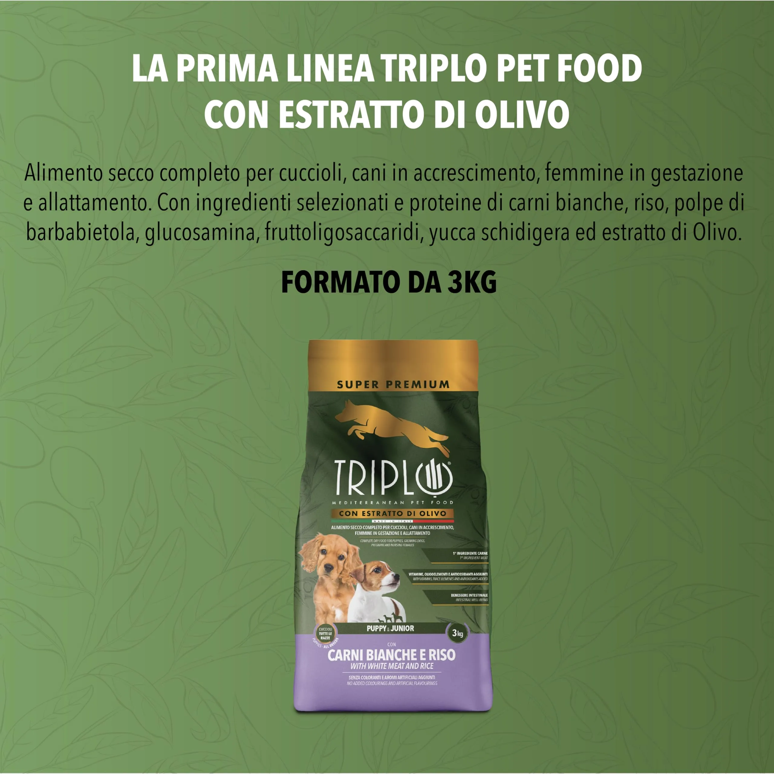 TerComposti - Triplo Pet Food Puppy & Junior Carni Bianche e Riso 3kg x4, Ideale per Crescita Sana, Pelo Lucido e Folto, Crocchette Cani Cuccioli con Estratto di Olivo, Secco Nutriente e Bilanciato - immagine 6