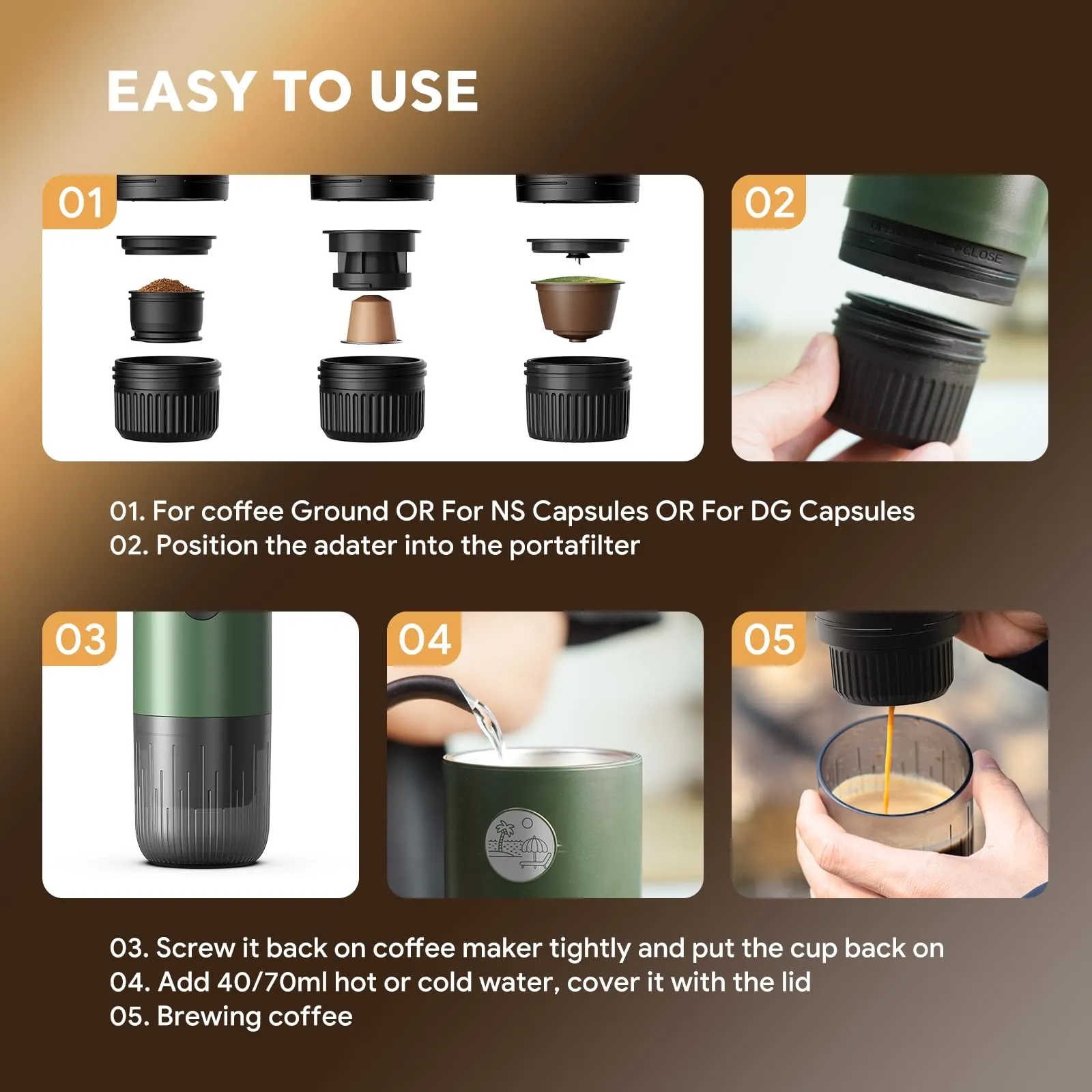 RECAFIMIL Macchina Espresso Portatile Elettrica Autoriscaldante, Verde - immagine 5