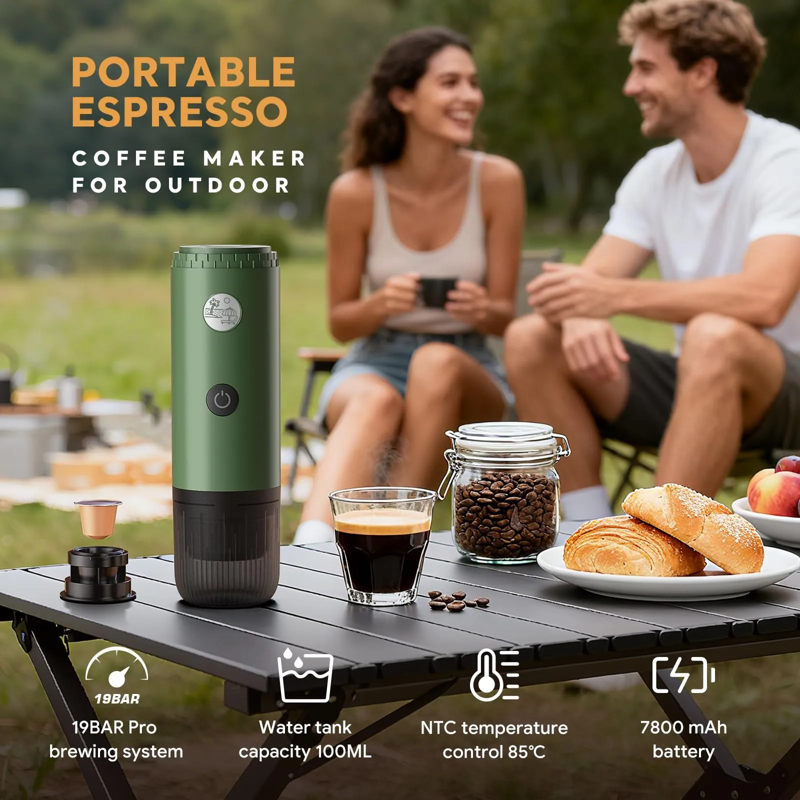 RECAFIMIL Macchina Espresso Portatile Elettrica Autoriscaldante, Verde - immagine 7