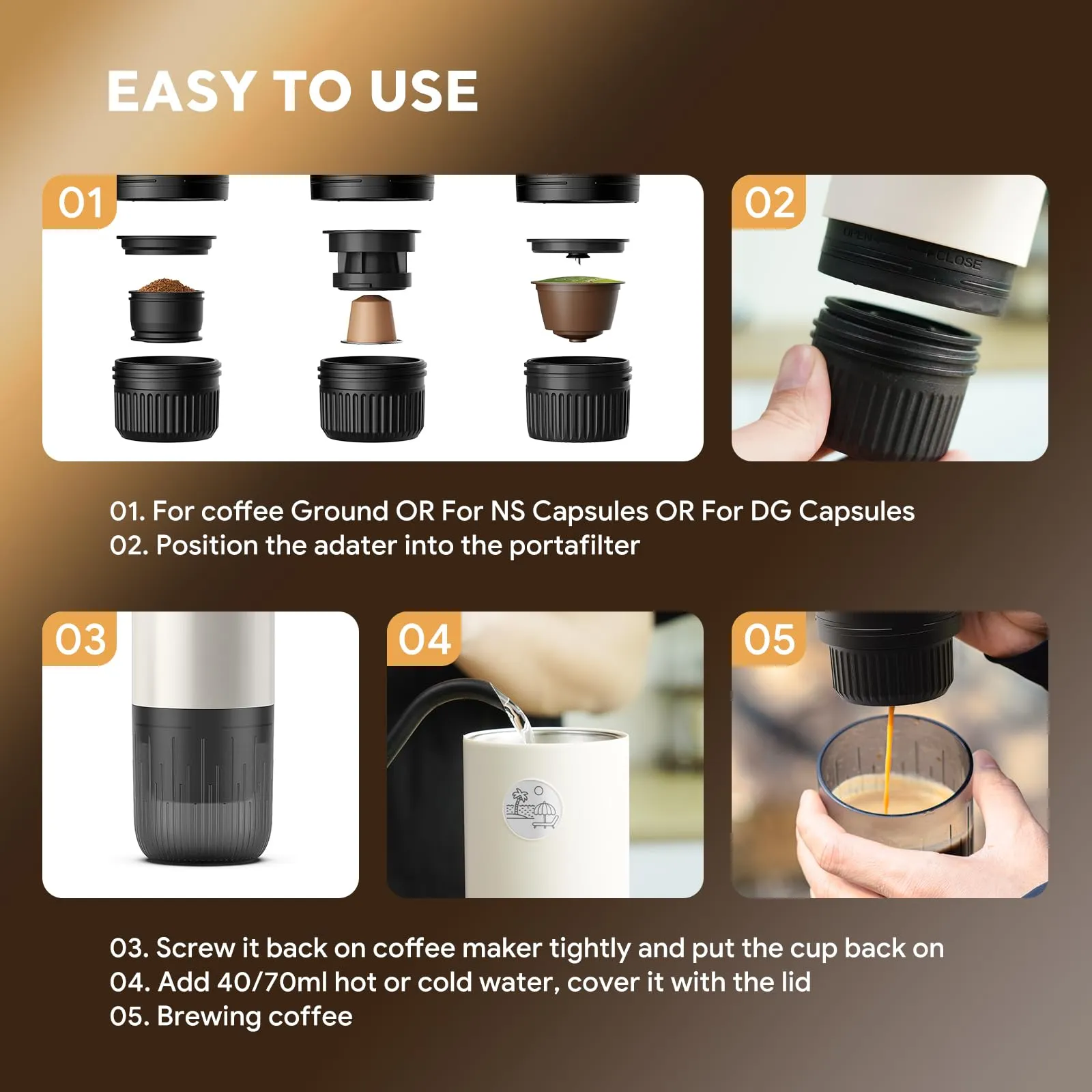 RECAFIMIL Macchina Espresso Portatile Elettrica Autoriscaldante, Bianco - immagine 4