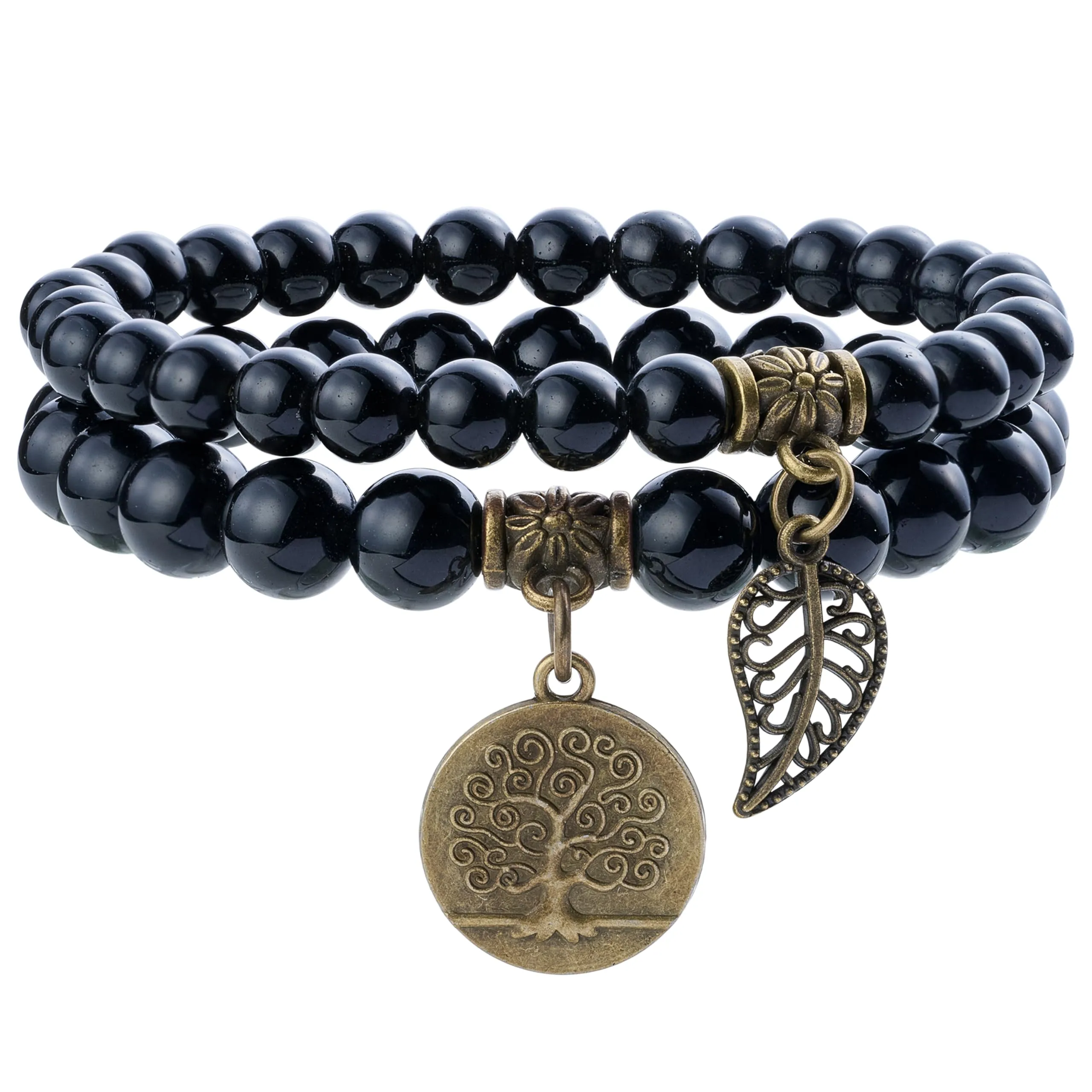 Farfume Bracciali Chakra per le donne - Cristalli Bracciale Donne Pietre Naturali Yoga Reiki- Un set di bracciali doppi (Obsidio Nero(Radicamento) Medio) - immagine 1
