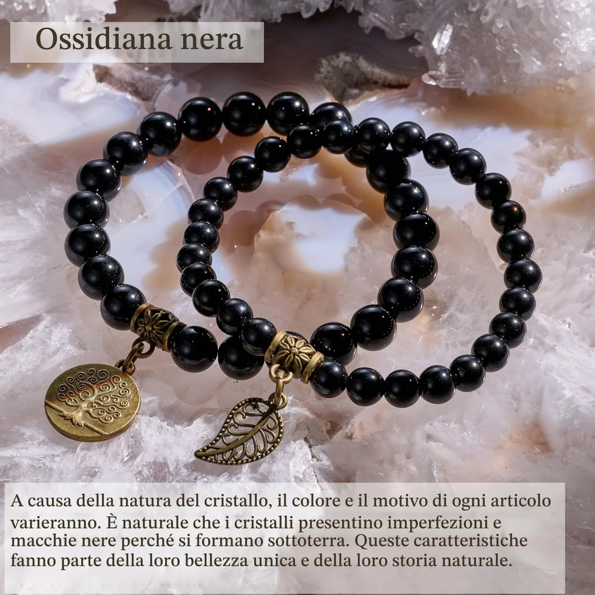 Farfume Bracciali Chakra per le donne - Cristalli Bracciale Donne Pietre Naturali Yoga Reiki- Un set di bracciali doppi (Obsidio Nero(Radicamento) Medio) - immagine 5
