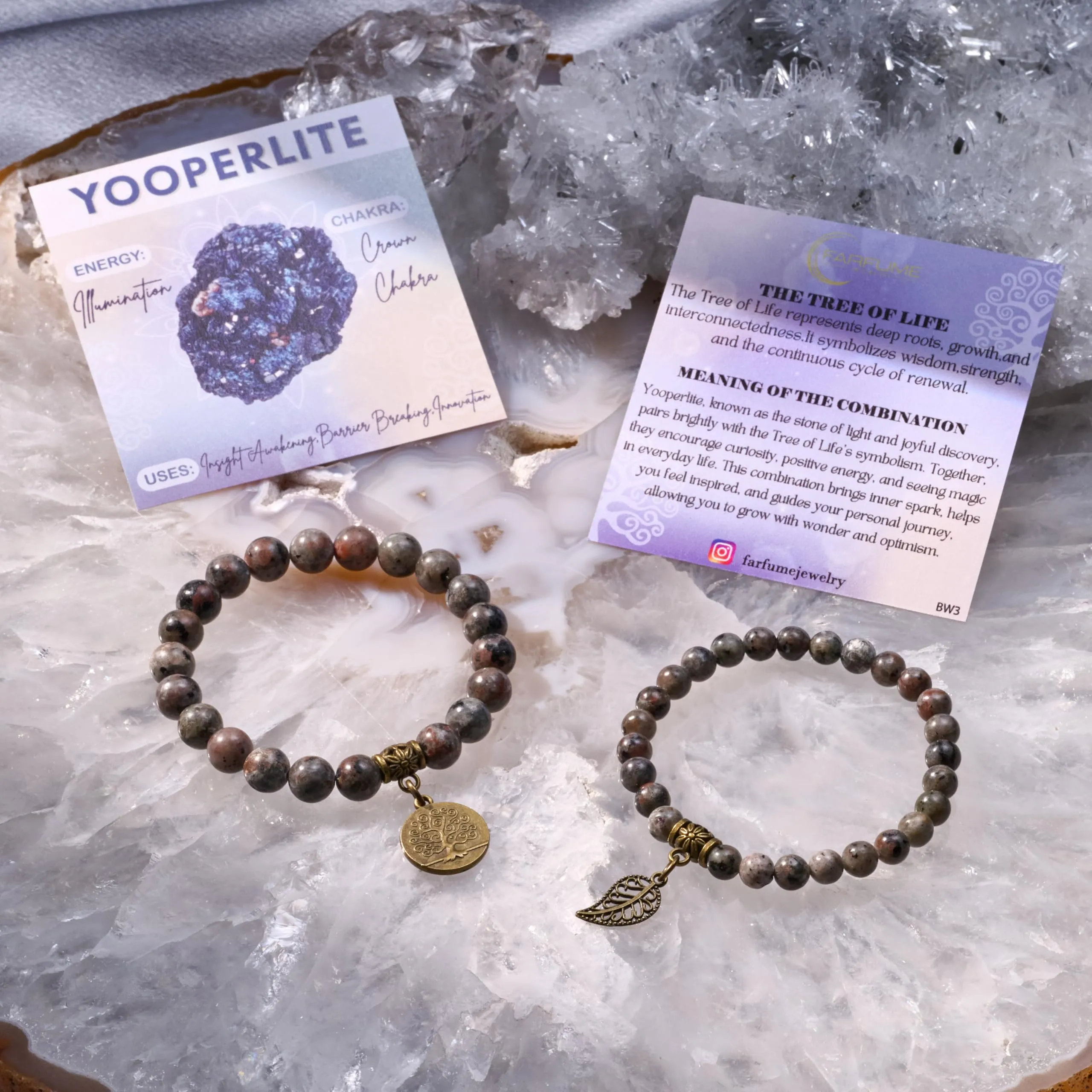 Farfume Bracciali Chakra per le donne - Cristalli Bracciale Donne Pietre Naturali Yoga Reiki- Un set di bracciali doppi (Yooperlite(Innovazione) Medio) - immagine 6