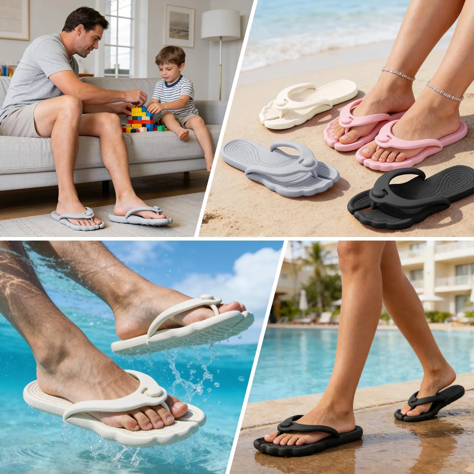 Rosoz infradito per donne e uomini, pantofole da viaggio pieghevoli, leggere, da bagno, da spiaggia, antiscivolo, ad asciugatura rapida, beige., 38/39 EU - immagine 2