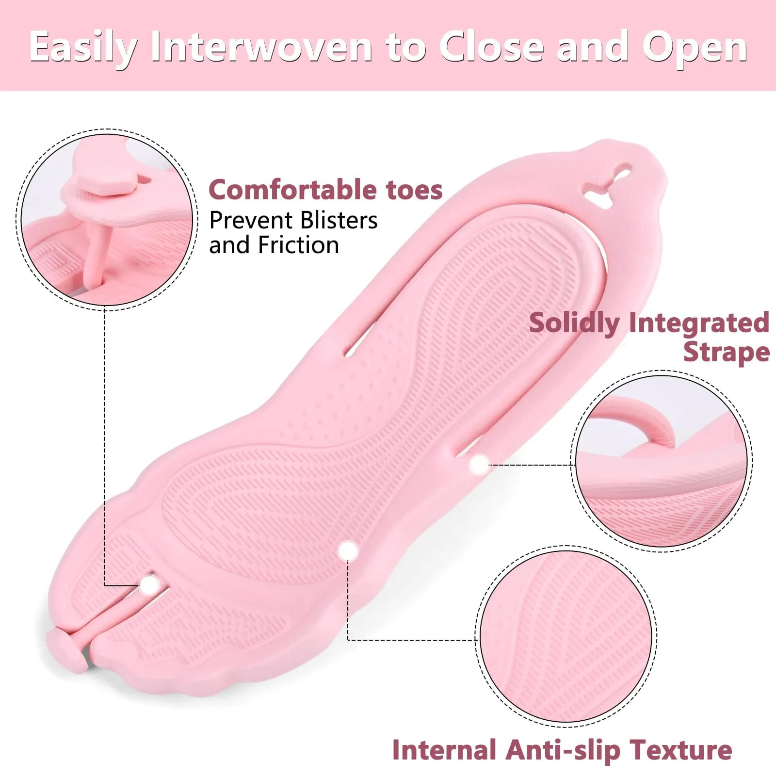 Rosoz infradito per donne e uomini, pantofole da viaggio pieghevoli, leggere, da bagno, da spiaggia, antiscivolo, ad asciugatura rapida, Colore: rosa., 40/41 EU - immagine 4