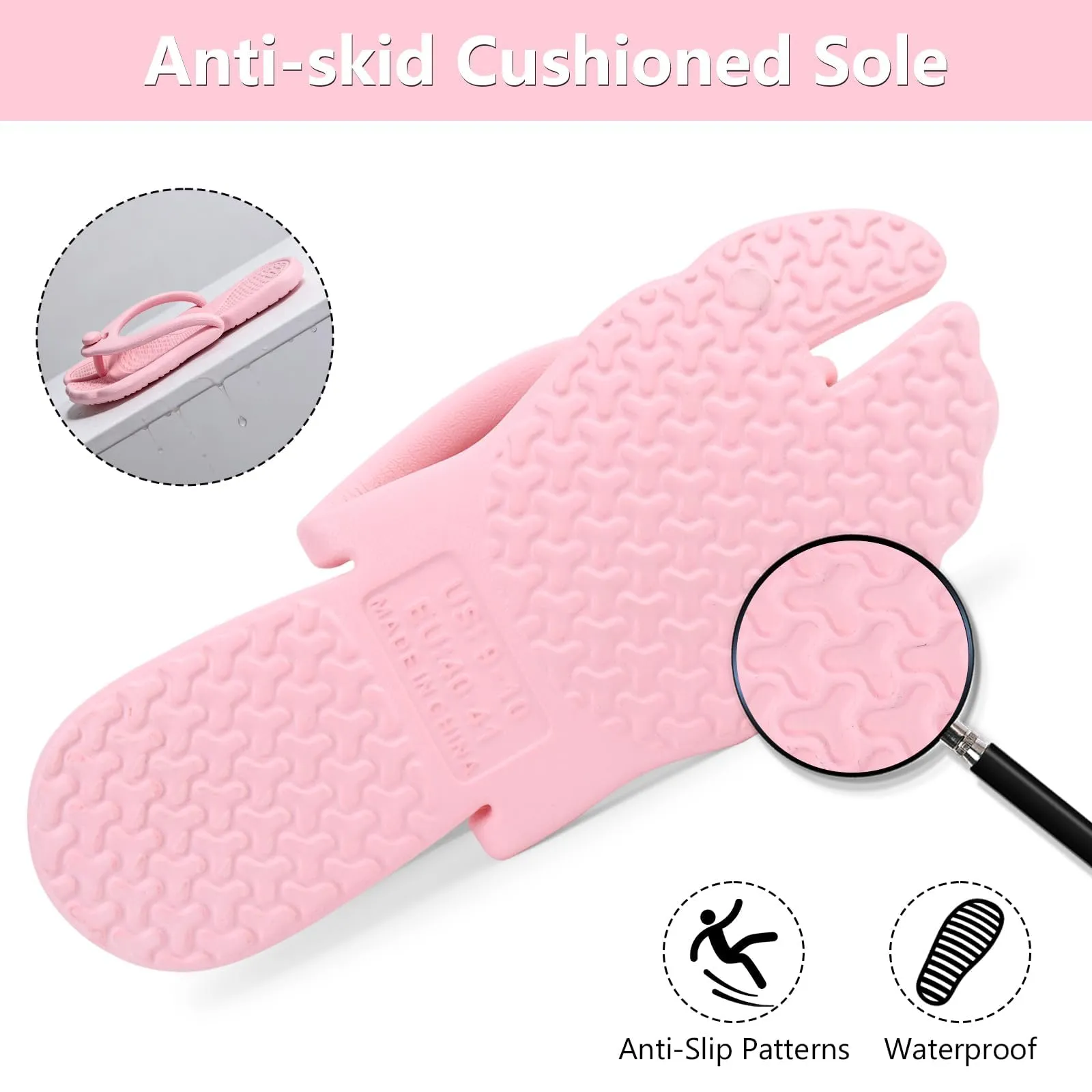 Rosoz Infradito pieghevoli, facili da riporre, ad asciugatura rapida, antiscivolo, da uomo, da bagno, da viaggio, spiaggia, palestra, Colore: rosa., 42/43 EU - immagine 5