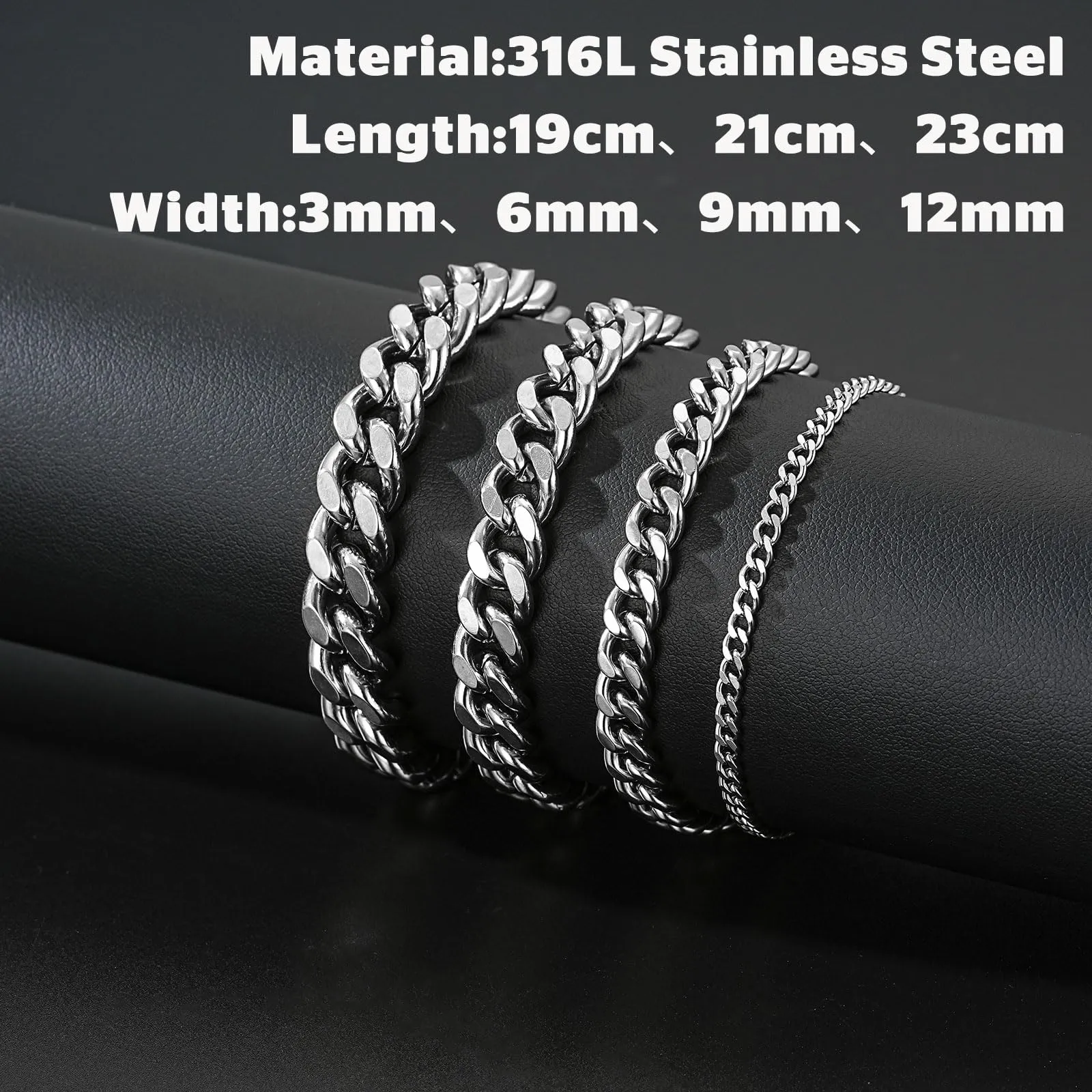 Esmoly Bracciale Uomo 316L Acciaio Inossidabile Braccialetto Regalo Uomo Ragazzo (Argento-9mm, 21cm) - immagine 4