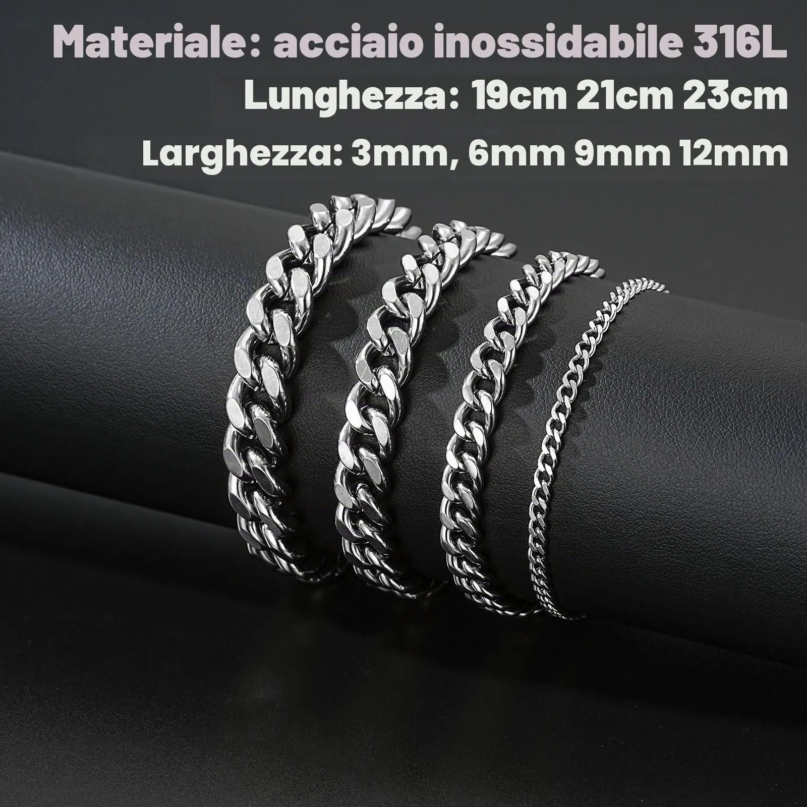 Esmoly Bracciale Uomo 316L Acciaio Inossidabile Braccialetto Regalo Uomo Ragazzo (Argento-6mm, 19cm) - immagine 4