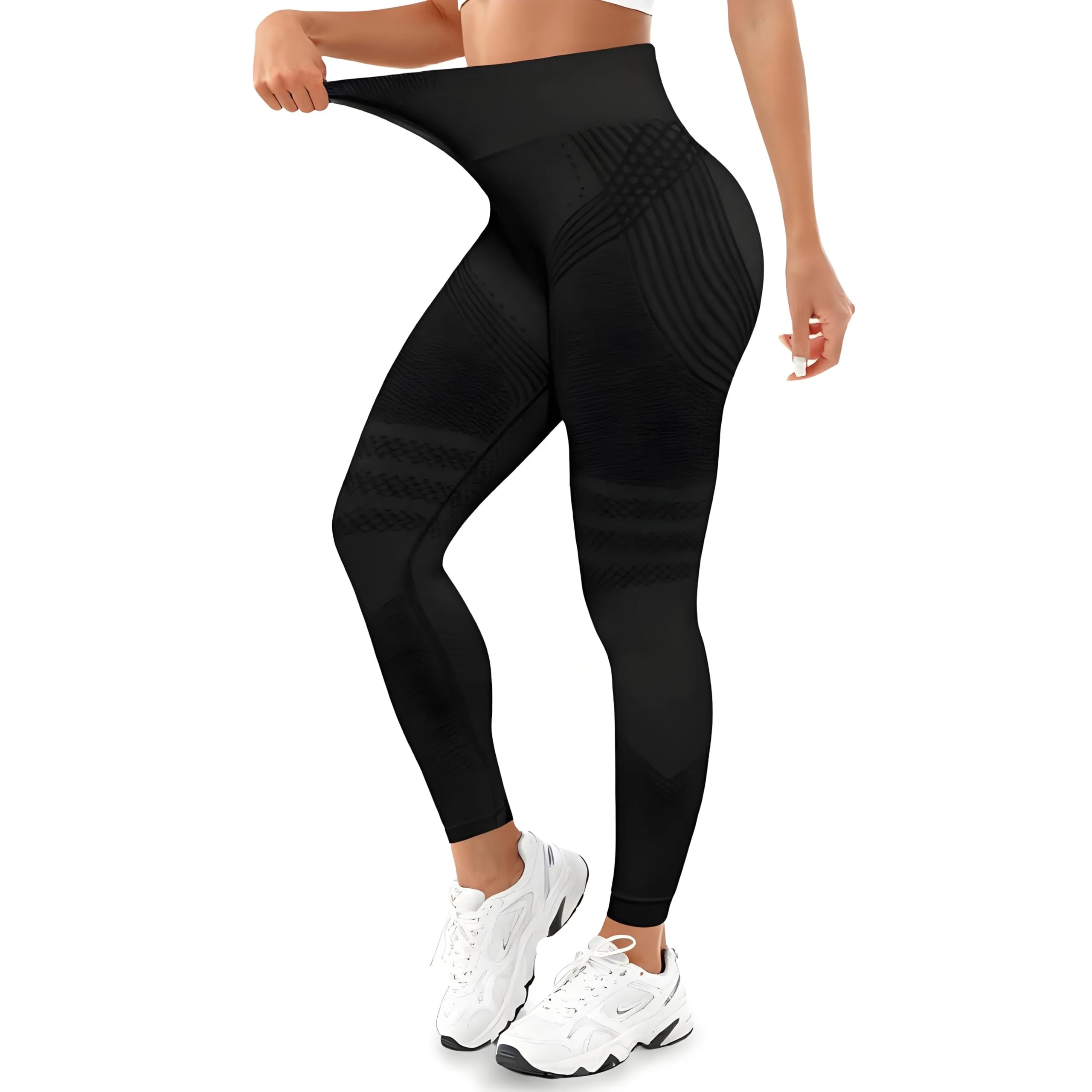 Dreaku Leggins Anticellulite Donna, Leggings Sportivi Lunghi Compressione Push Up Glutei, Vita Alta Opachi Yoga Pilates Fitness (IT, Testo, XL, Regular, Regular, Nero) - immagine 1