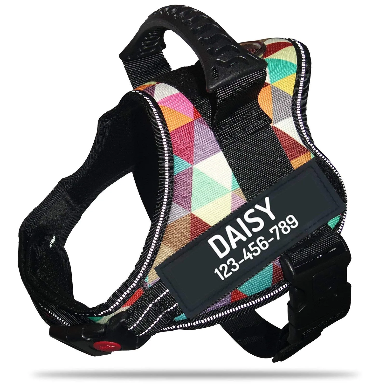 PawPawify, Pettorina antitiro per cani robusta, per evitare strattoni, tirate o soffocamento, per addestramento e passeggiate, personalizzabile con nome e telefono, M, petto 61-78,7 cm, multicolore - immagine 1
