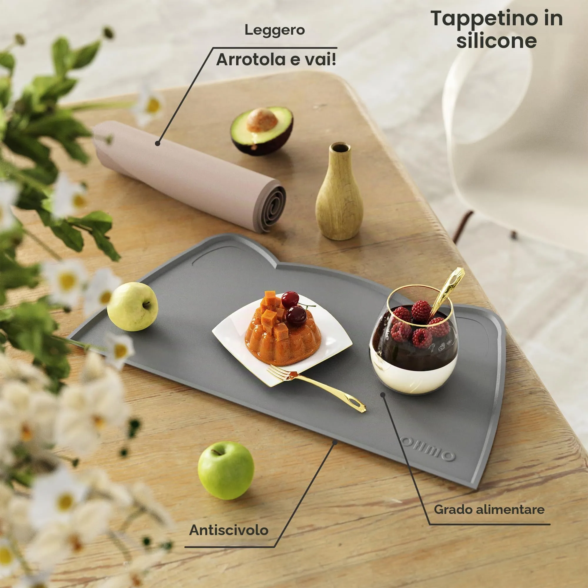 OHMO Piccole Tappetino Ciotola per Cani e Gatti in Silicone, Impermeabile Antiscivolo a Prova di Fuoriuscita per Cibo e Acqua, Facile da Pulire, 46x25 cm, Grigio Scuro - immagine 5