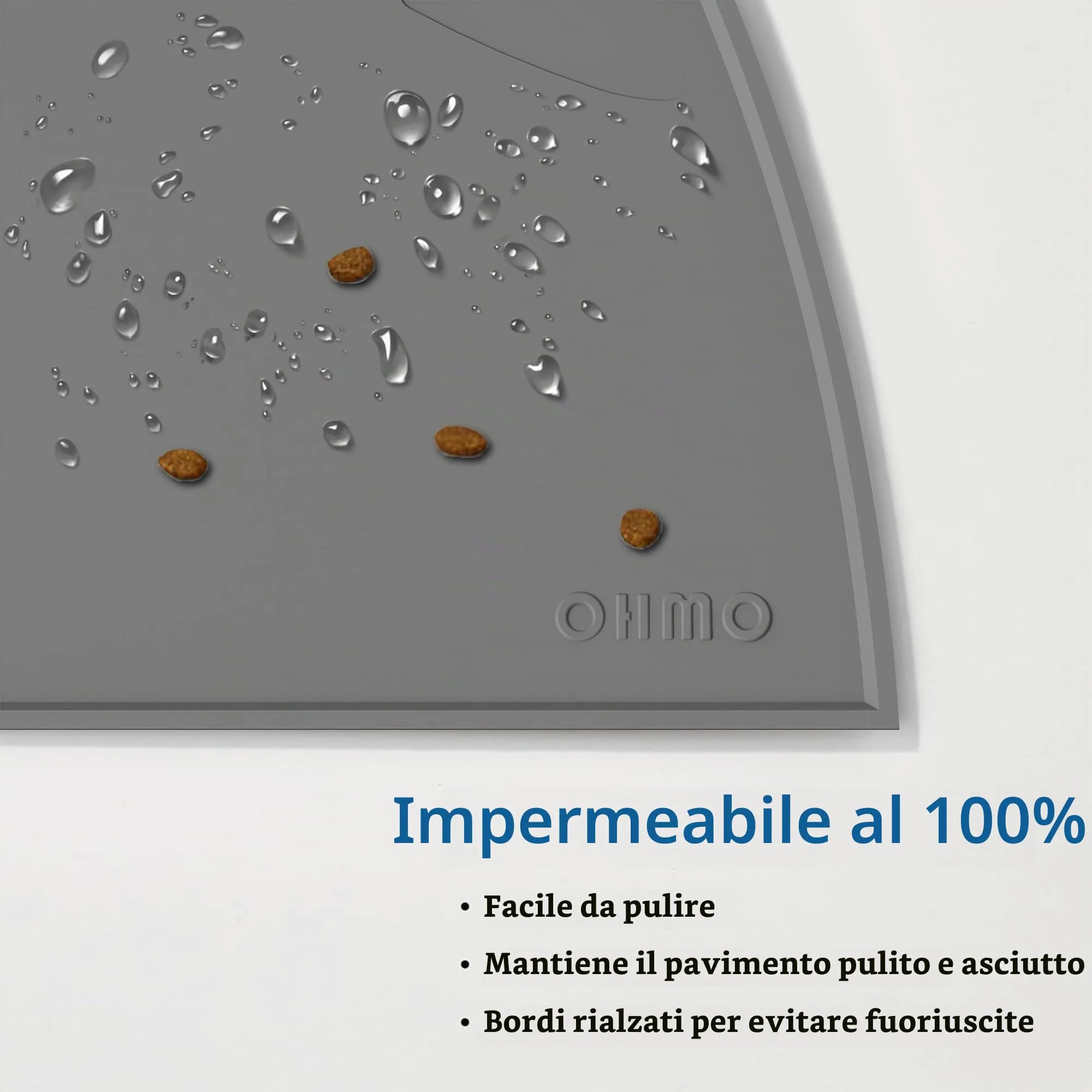 OHMO Piccole Tappetino Ciotola per Cani e Gatti in Silicone, Impermeabile Antiscivolo a Prova di Fuoriuscita per Cibo e Acqua, Facile da Pulire, 46x25 cm, Grigio Scuro - immagine 6