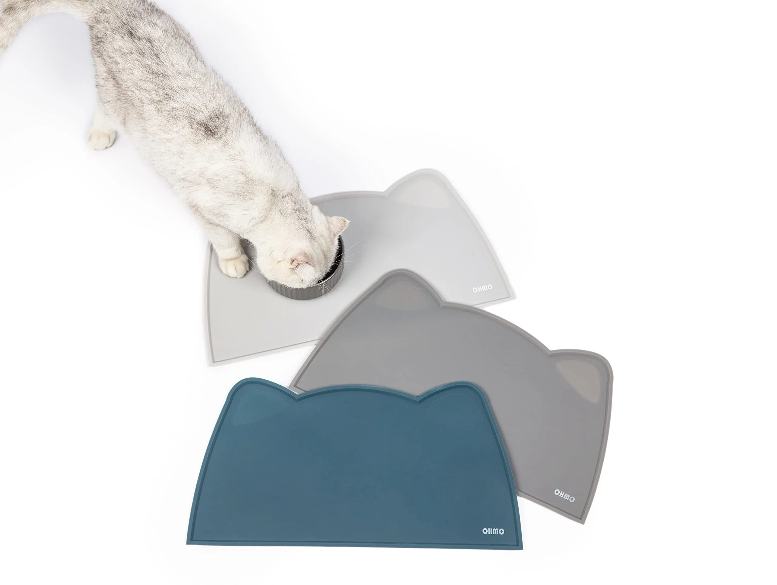 OHMO Piccole Tappetino Ciotola per Cani e Gatti in Silicone, Impermeabile Antiscivolo a Prova di Fuoriuscita per Cibo e Acqua, Facile da Pulire, 46x25 cm, Cenere - immagine 6
