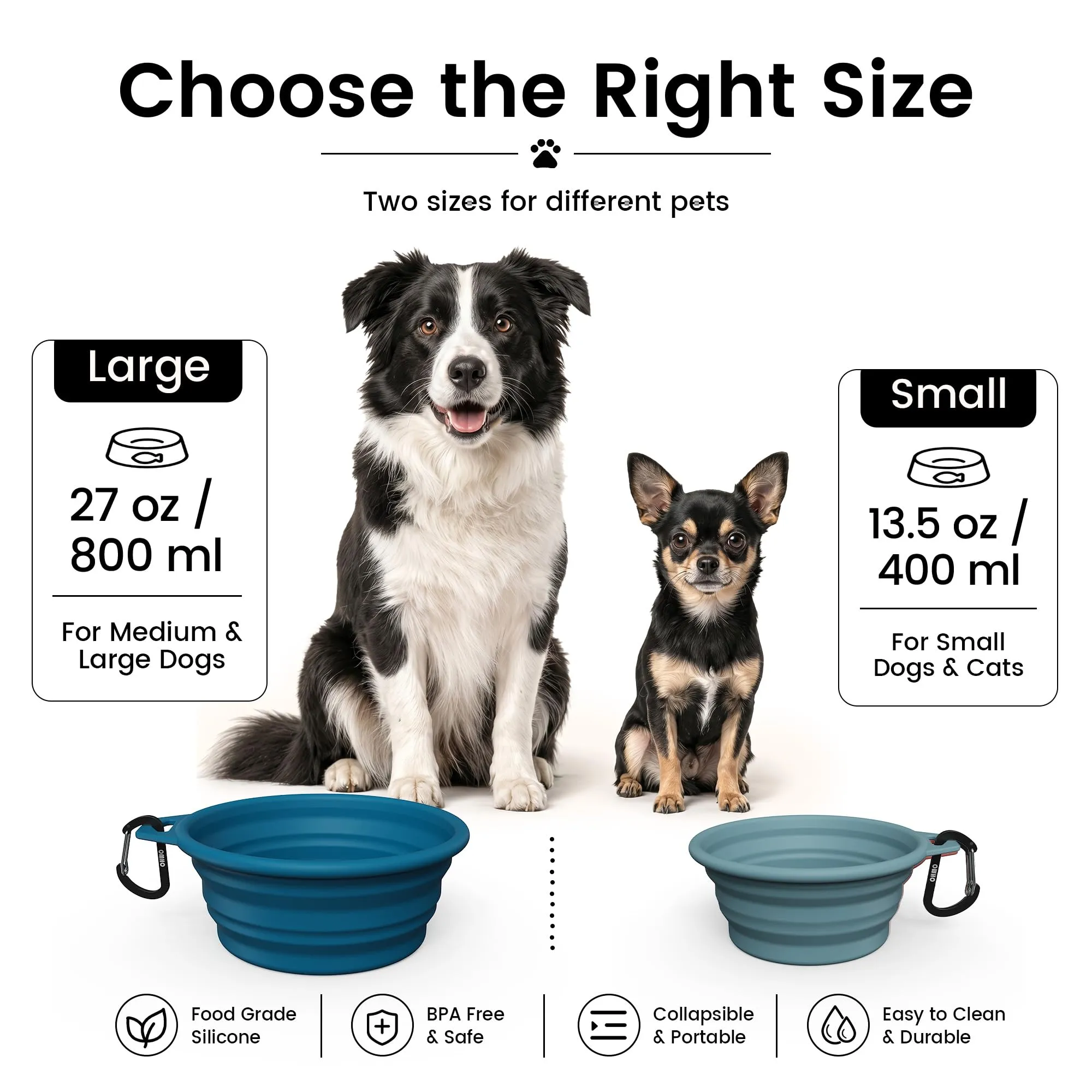 OHMO 1PZ Ciotola Pieghevole Cane,Ciotola per Cani Portatile, Ciotola da Viaggio per Acqua per Animali Domestici con Moschettone, Leggera, Sicura per Cibo - immagine 2