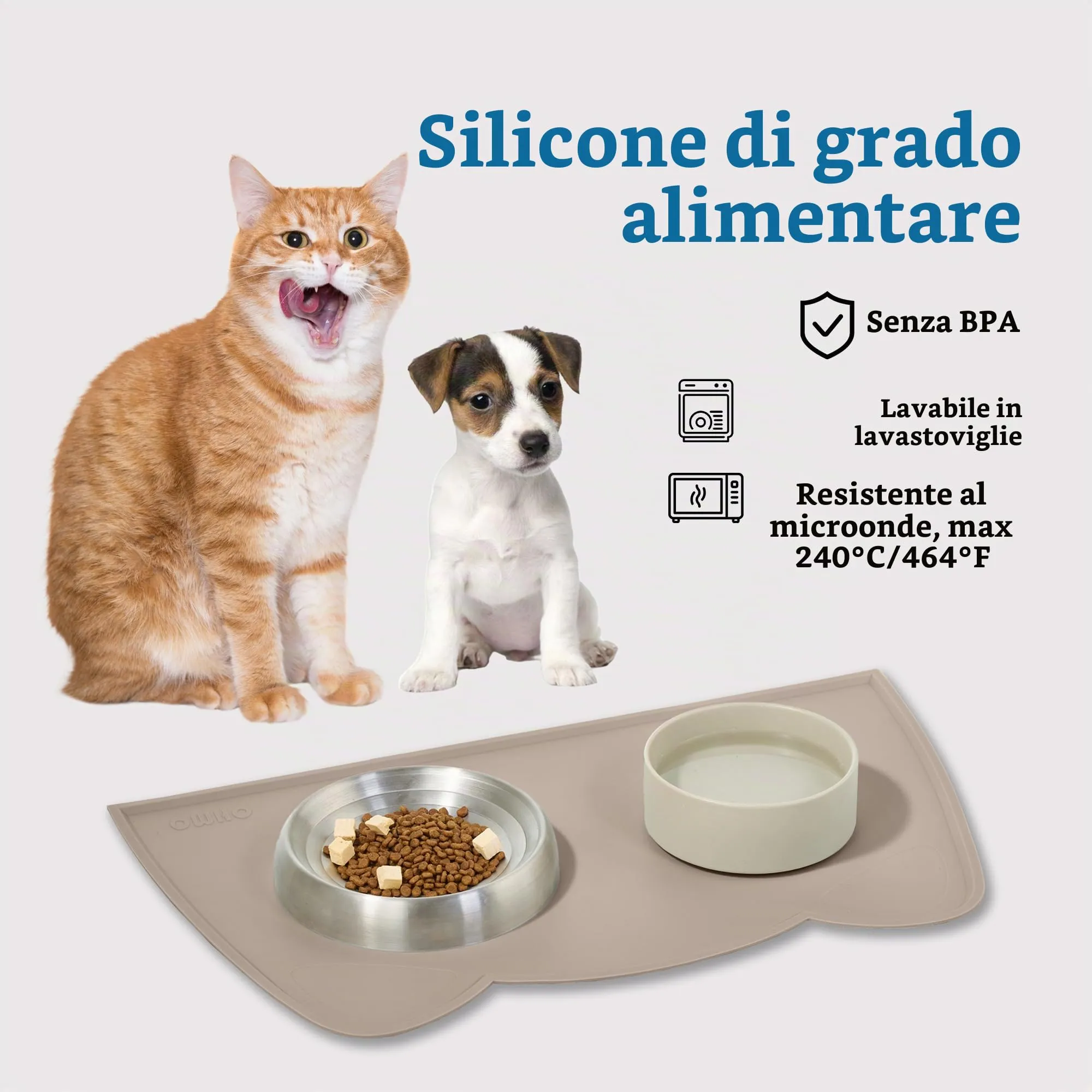 OHMO Piccole Tappetino Ciotola per Cani e Gatti in Silicone, Impermeabile Antiscivolo a Prova di Fuoriuscita per Cibo e Acqua, Facile da Pulire, 46x25 cm, Beige - immagine 3