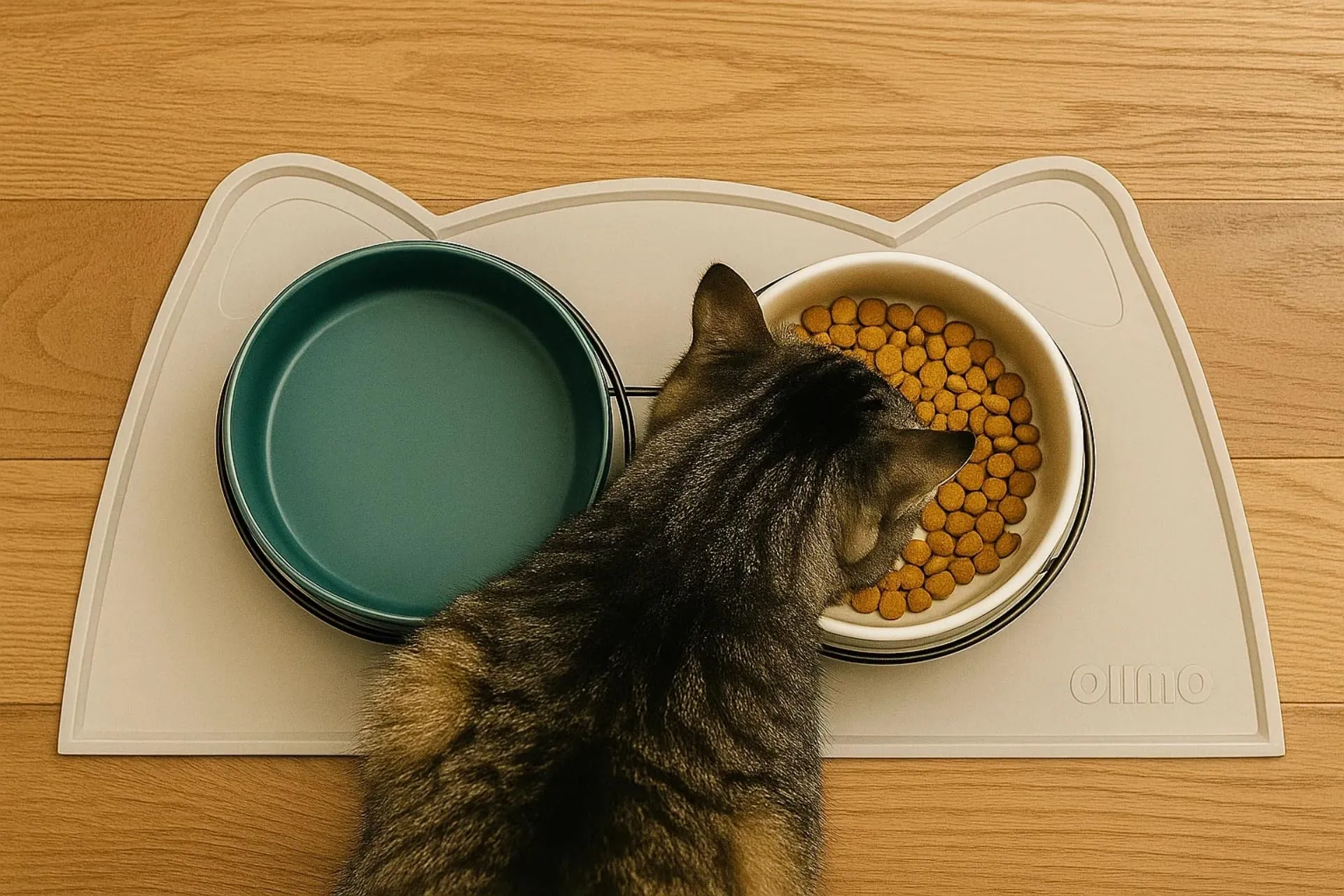 OHMO Piccole Tappetino Ciotola per Cani e Gatti in Silicone, Impermeabile Antiscivolo a Prova di Fuoriuscita per Cibo e Acqua, Facile da Pulire, 46x25 cm, Beige - immagine 4
