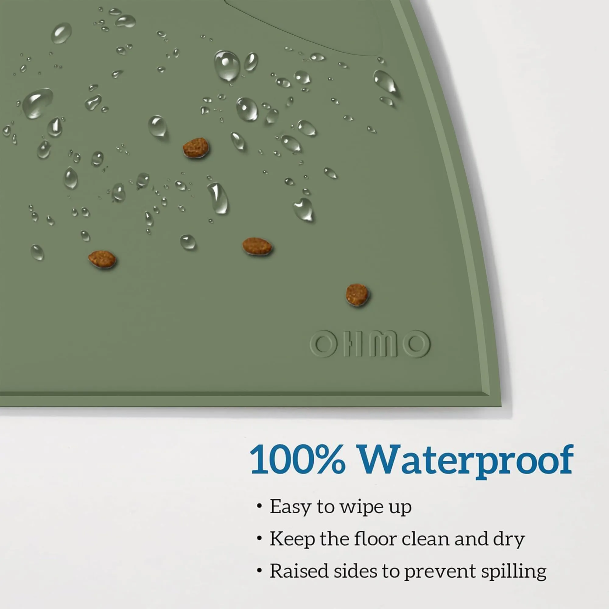 OHMO Piccole Tappetino Ciotola per Cani e Gatti in Silicone, Impermeabile Antiscivolo a Prova di Fuoriuscita per Cibo e Acqua, Facile da Pulire, 46x25 cm, Verde - immagine 4