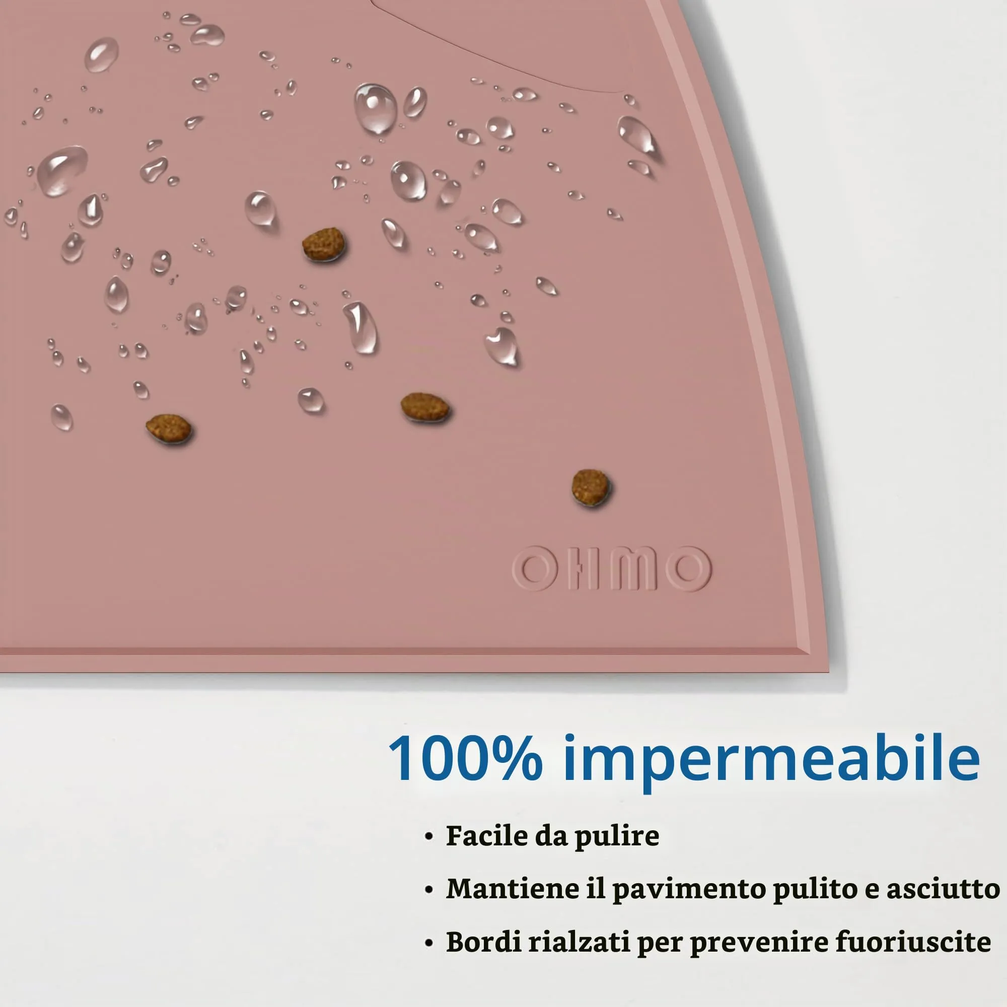 OHMO Piccole Tappetino Ciotola per Cani e Gatti in Silicone, Impermeabile Antiscivolo a Prova di Fuoriuscita per Cibo e Acqua, Facile da Pulire, 46x25cm, Rosa Corallo - immagine 4