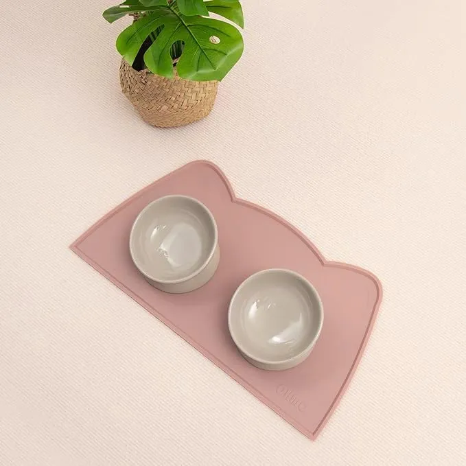 OHMO Piccole Tappetino Ciotola per Cani e Gatti in Silicone, Impermeabile Antiscivolo a Prova di Fuoriuscita per Cibo e Acqua, Facile da Pulire, 46x25cm, Rosa Corallo - immagine 5