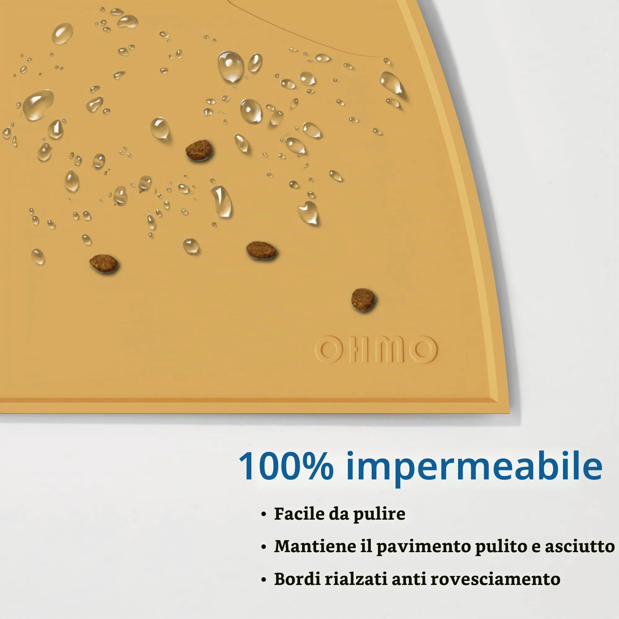 OHMO Piccole Tappetino Ciotola per Cani e Gatti in Silicone, Impermeabile Antiscivolo a Prova di Fuoriuscita per Cibo e Acqua, Facile da Pulire, 46x25cm, Miele - immagine 4