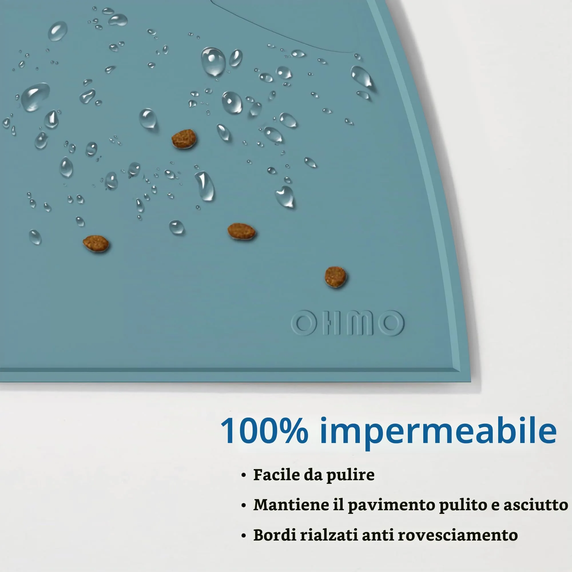 OHMO Tappetino Ciotola per Cani e Gatti in Silicone, Impermeabile Antiscivolo a Prova di Fuoriuscita per Cibo e Acqua, Facile da Pulire, 52x30cm, Azzurro - immagine 4