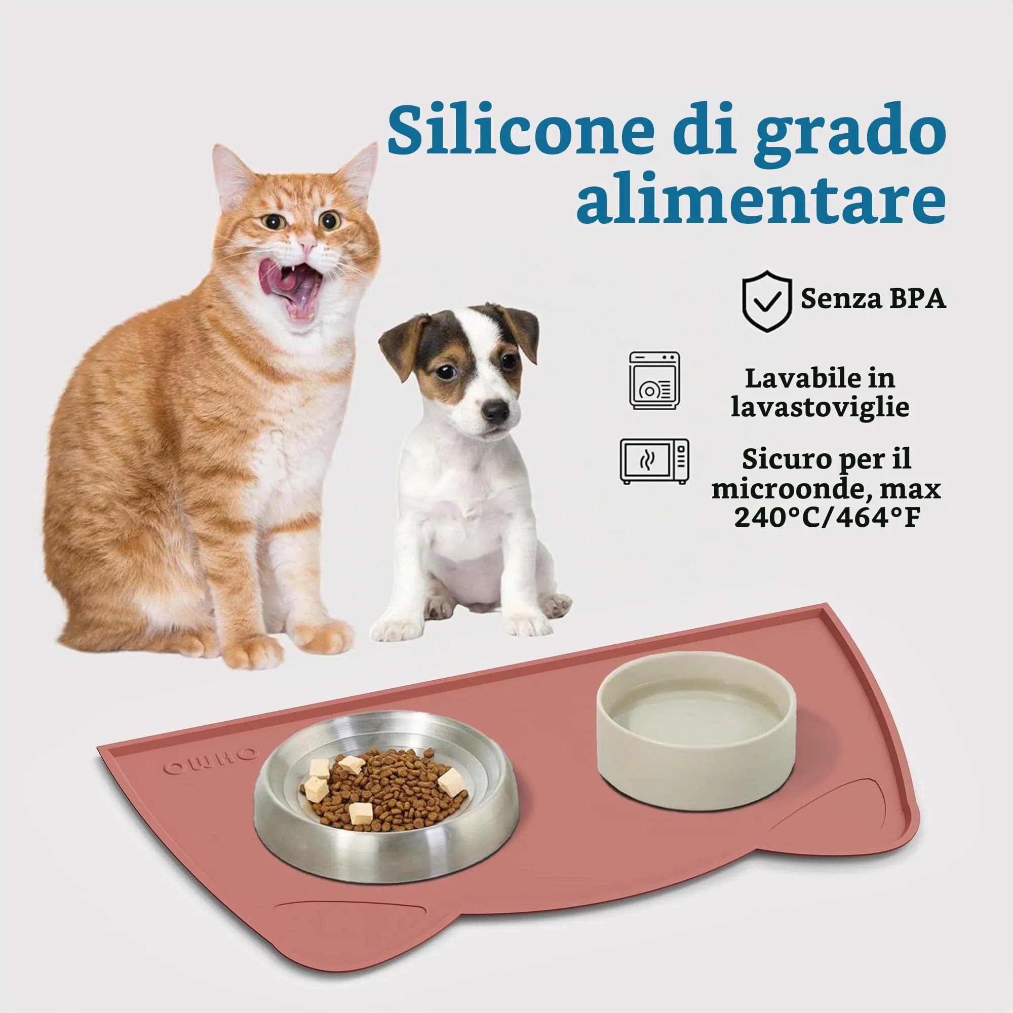 OHMO Tappetino Ciotola per Cani e Gatti in Silicone, Impermeabile Antiscivolo a Prova di Fuoriuscita per Cibo e Acqua, Facile da Pulire, 52x30cm, Eritrinus - immagine 3