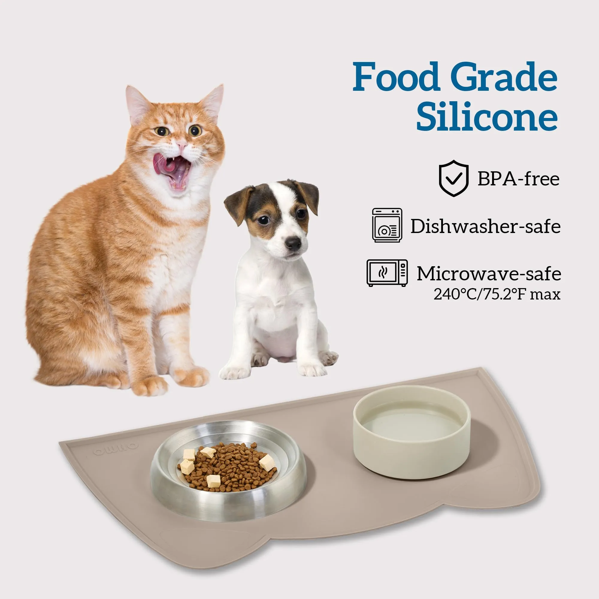 OHMO Tappetino Ciotola per Cani e Gatti in Silicone, Impermeabile Antiscivolo a Prova di Fuoriuscita per Cibo e Acqua, Facile da Pulire, 52x30cm, Beige - immagine 3