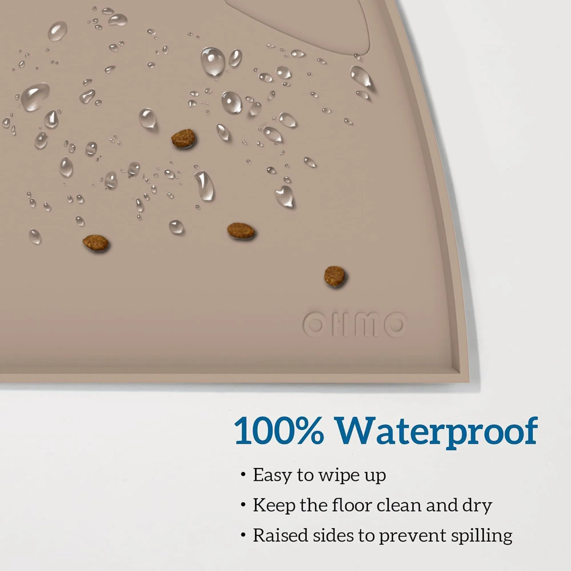 OHMO Tappetino Ciotola per Cani e Gatti in Silicone, Impermeabile Antiscivolo a Prova di Fuoriuscita per Cibo e Acqua, Facile da Pulire, 52x30cm, Beige - immagine 4