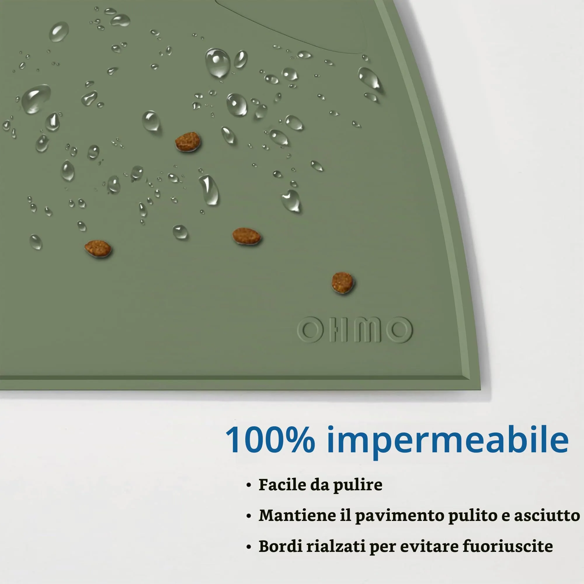 OHMO Tappetino Ciotola per Cani e Gatti in Silicone, Impermeabile Antiscivolo a Prova di Fuoriuscita per Cibo e Acqua, Facile da Pulire, 52x30cm, Verde - immagine 4